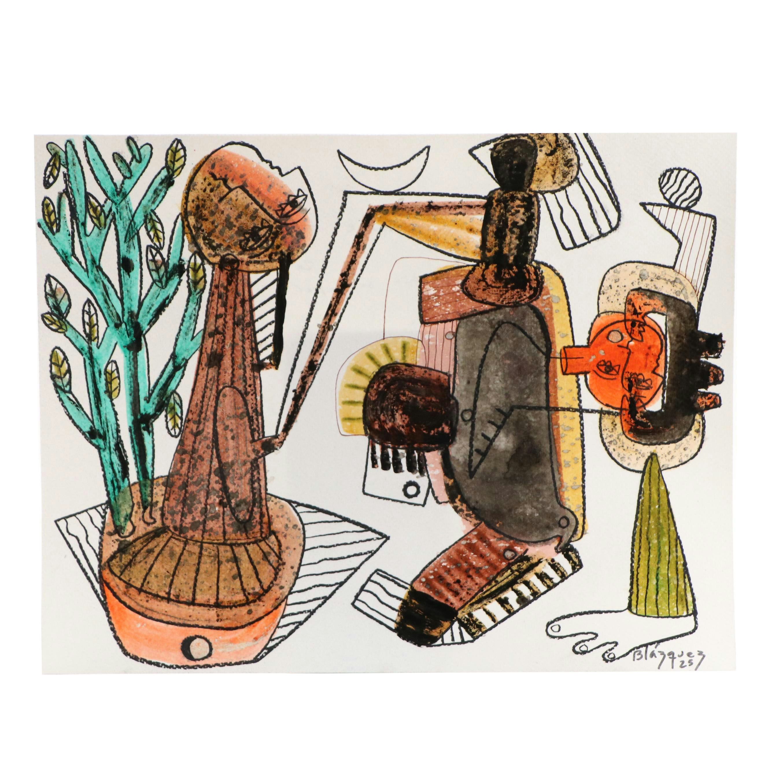 Michel Blázquez Surrealist Mixed Media Painting "Dreamer's Tale #2," 2025