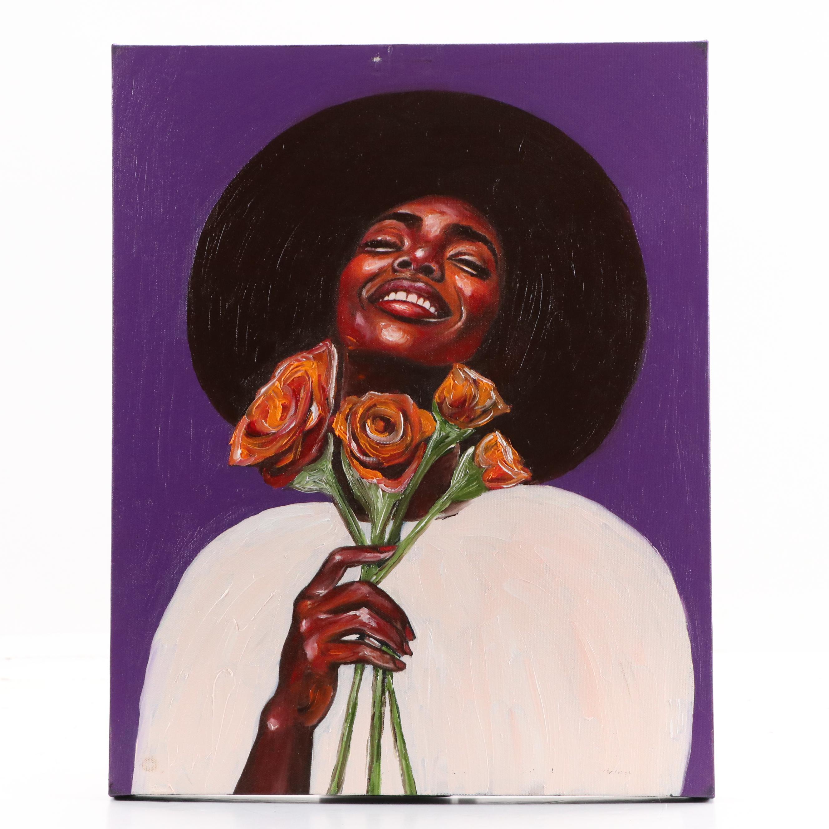 Oluwakemi Omowaire Portrait Oil Painting "Joy in Every Season," 21st Century