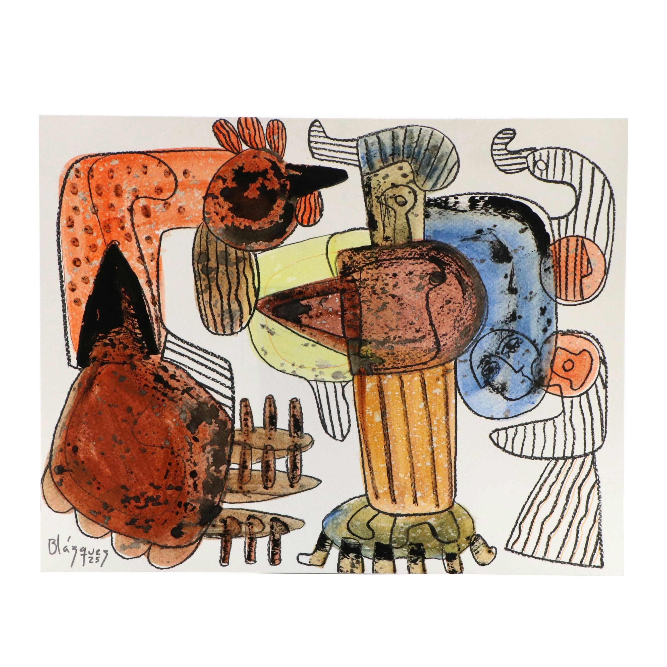 Michel Blázquez Surrealist Mixed Media Painting "Dreamer's Tale #1," 2025