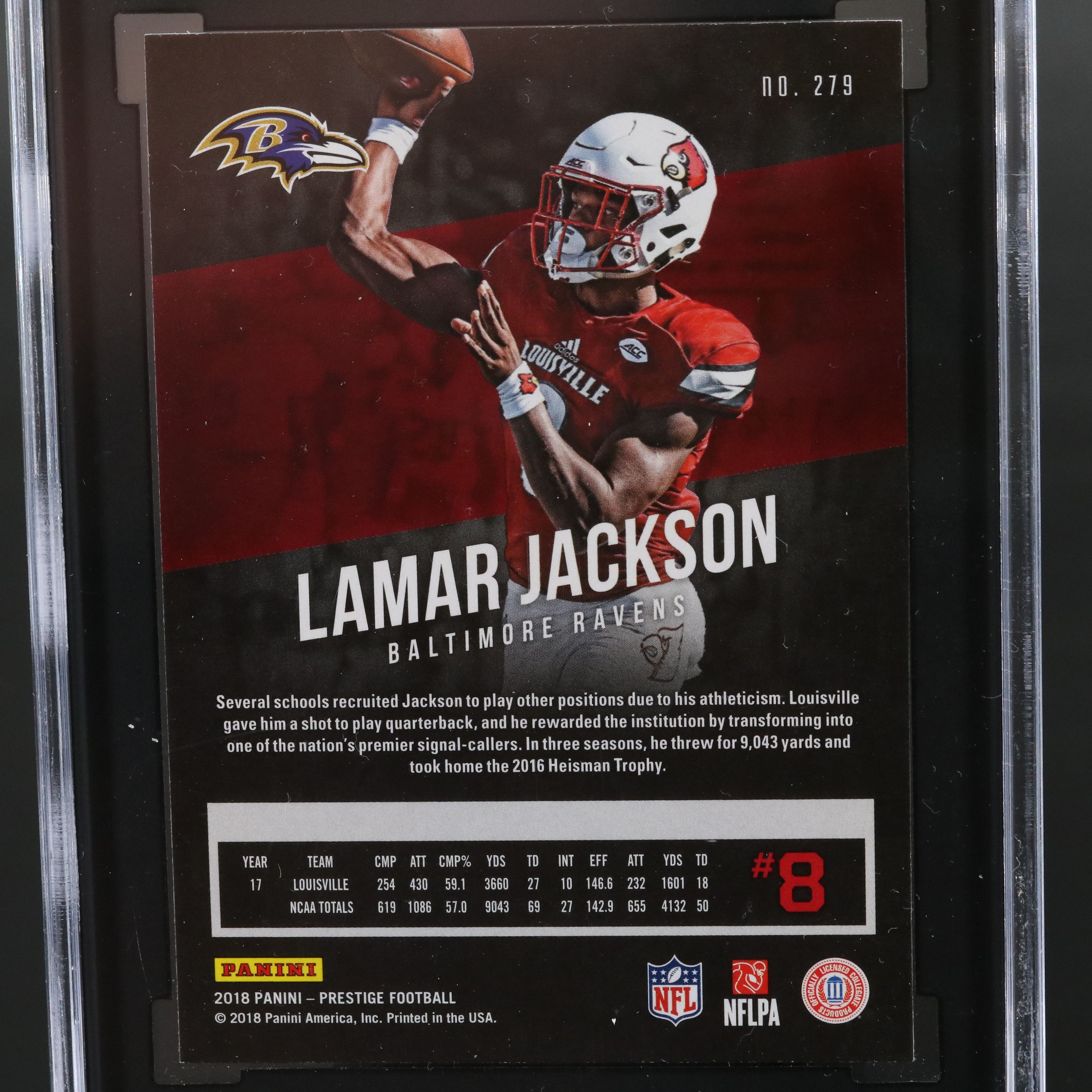 2018 Prestige Lamar Jackson Rookie Football Card Graded SGC 10