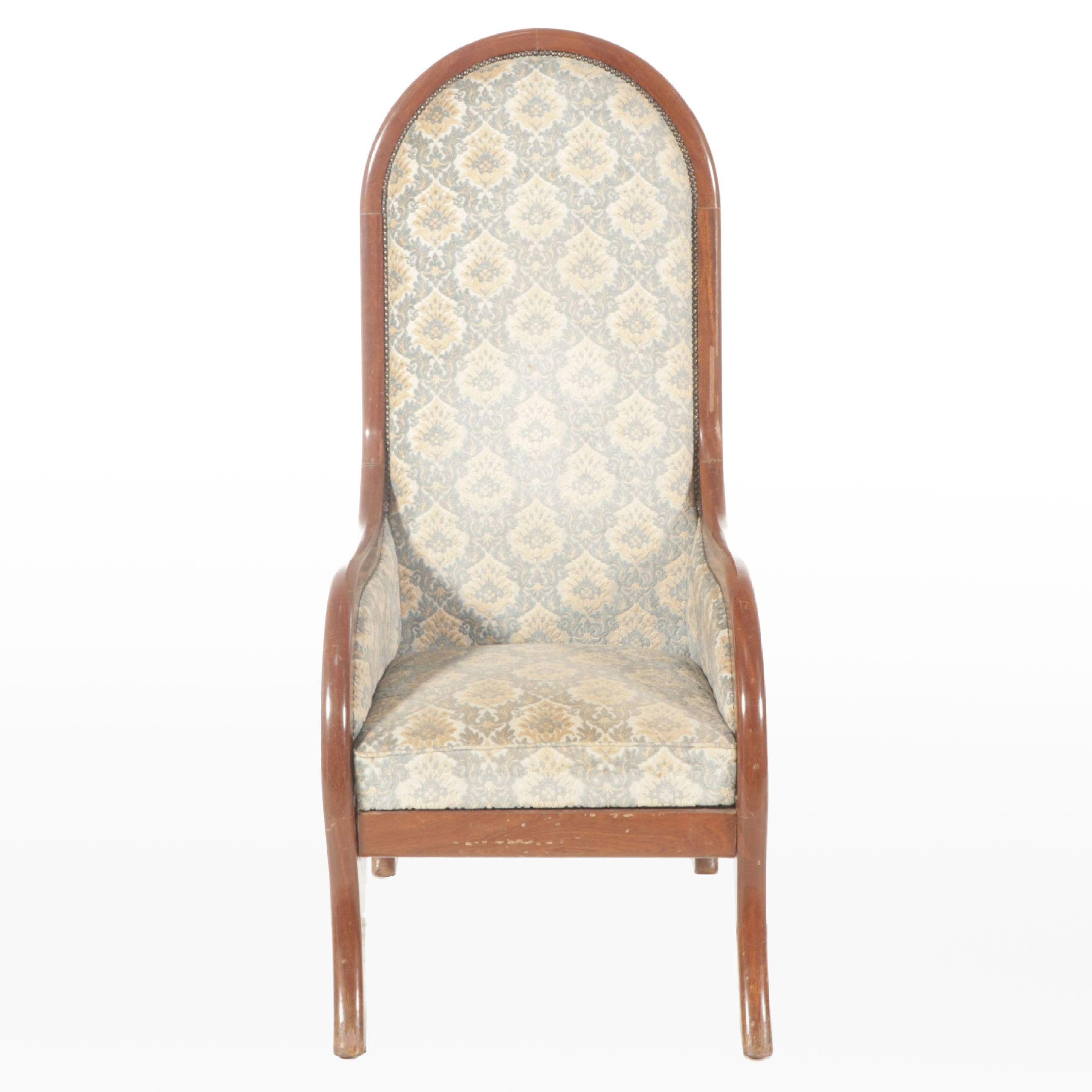 Damask Upholstered High-Back Armchair