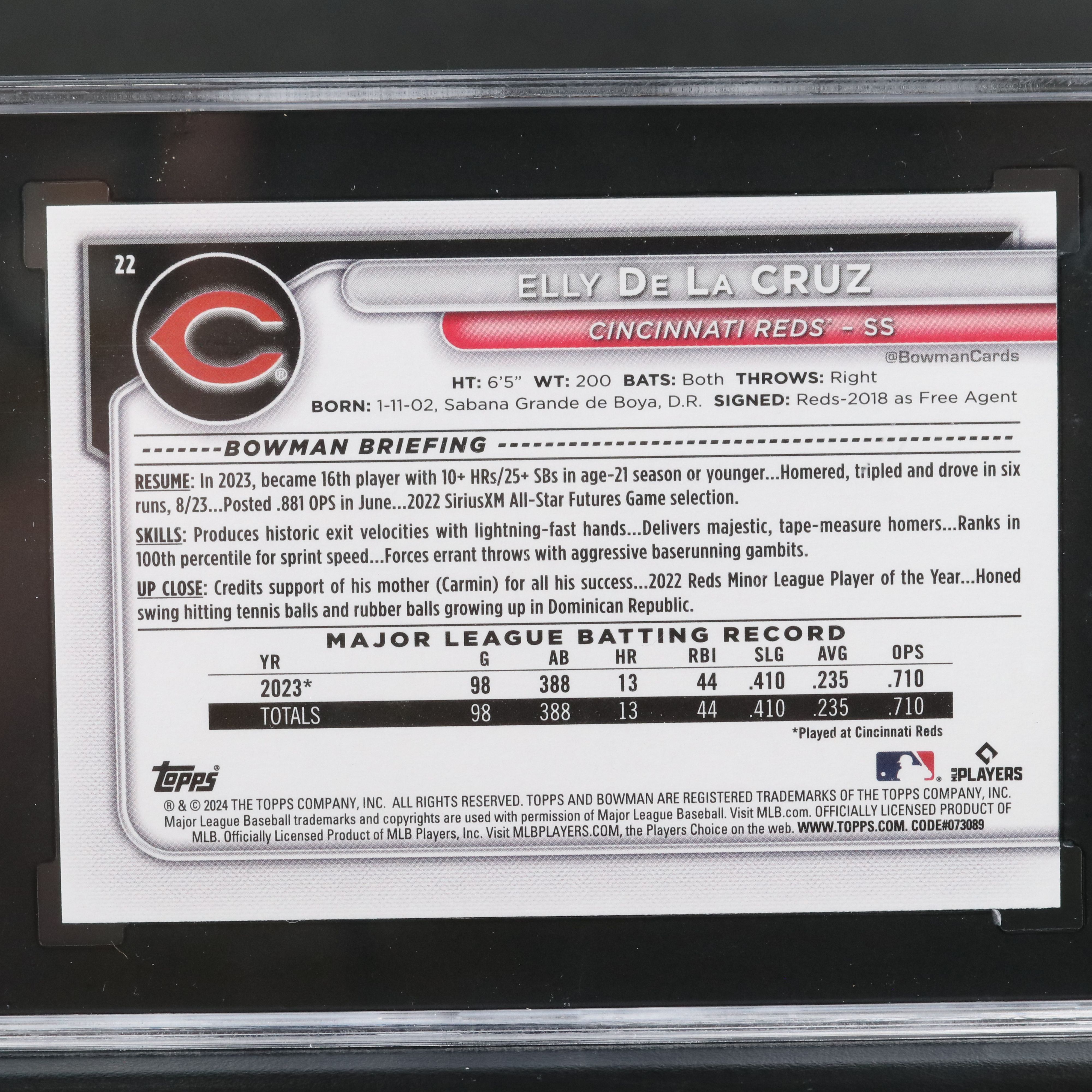 2024 Bowman Elly De La Cruz Cincinnati Reds Rookie Card Graded SGC 10