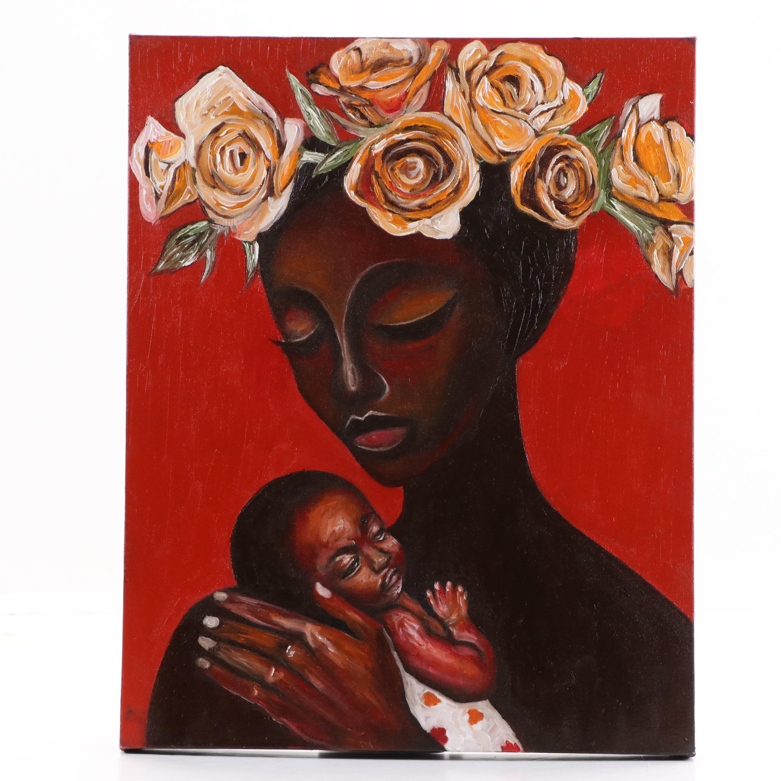 Oluwakemi Omowaire Portrait Oil Painting "This Kind Of Love," 21st Century