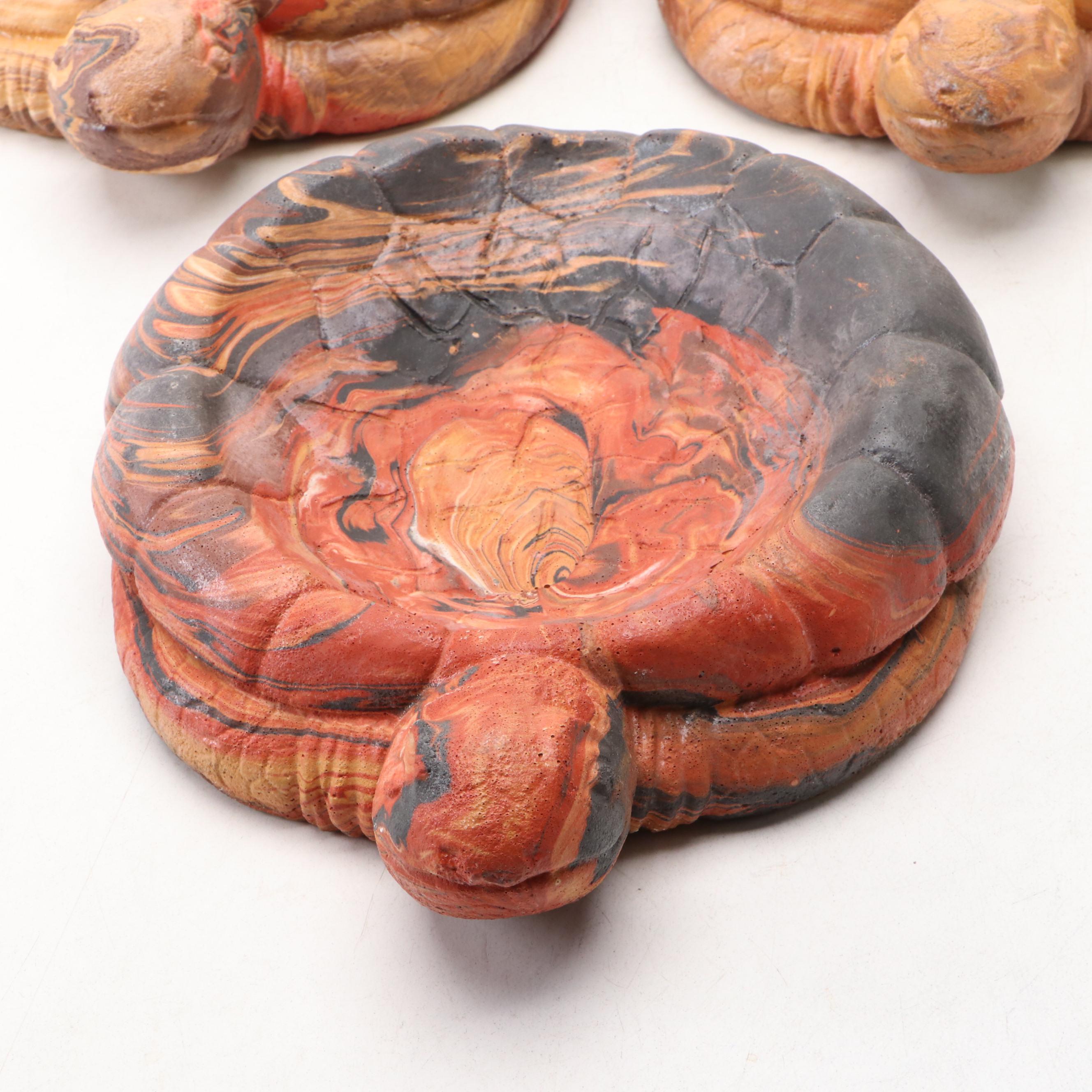 Kirk Bird Marbled Ceramic Tortoise Ashtrays