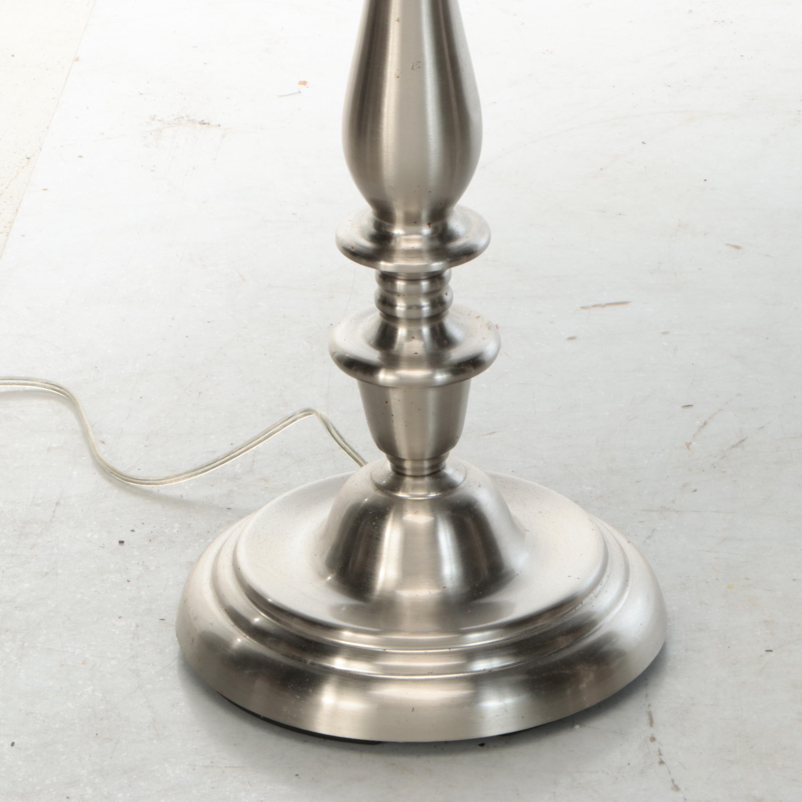 Brushed Nickel Floor Lamp Pair with Silk Shades