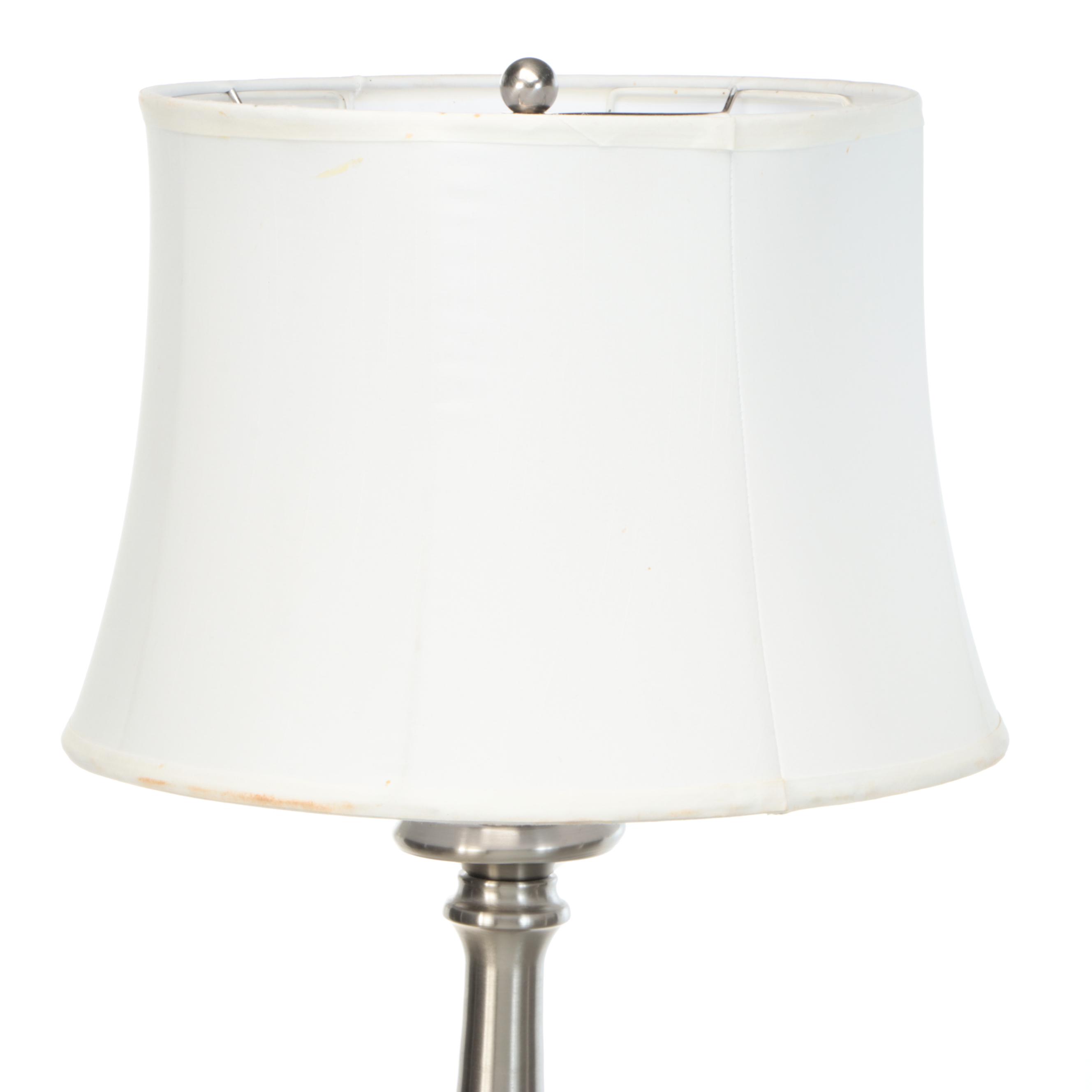 Brushed Nickel Floor Lamp Pair with Silk Shades