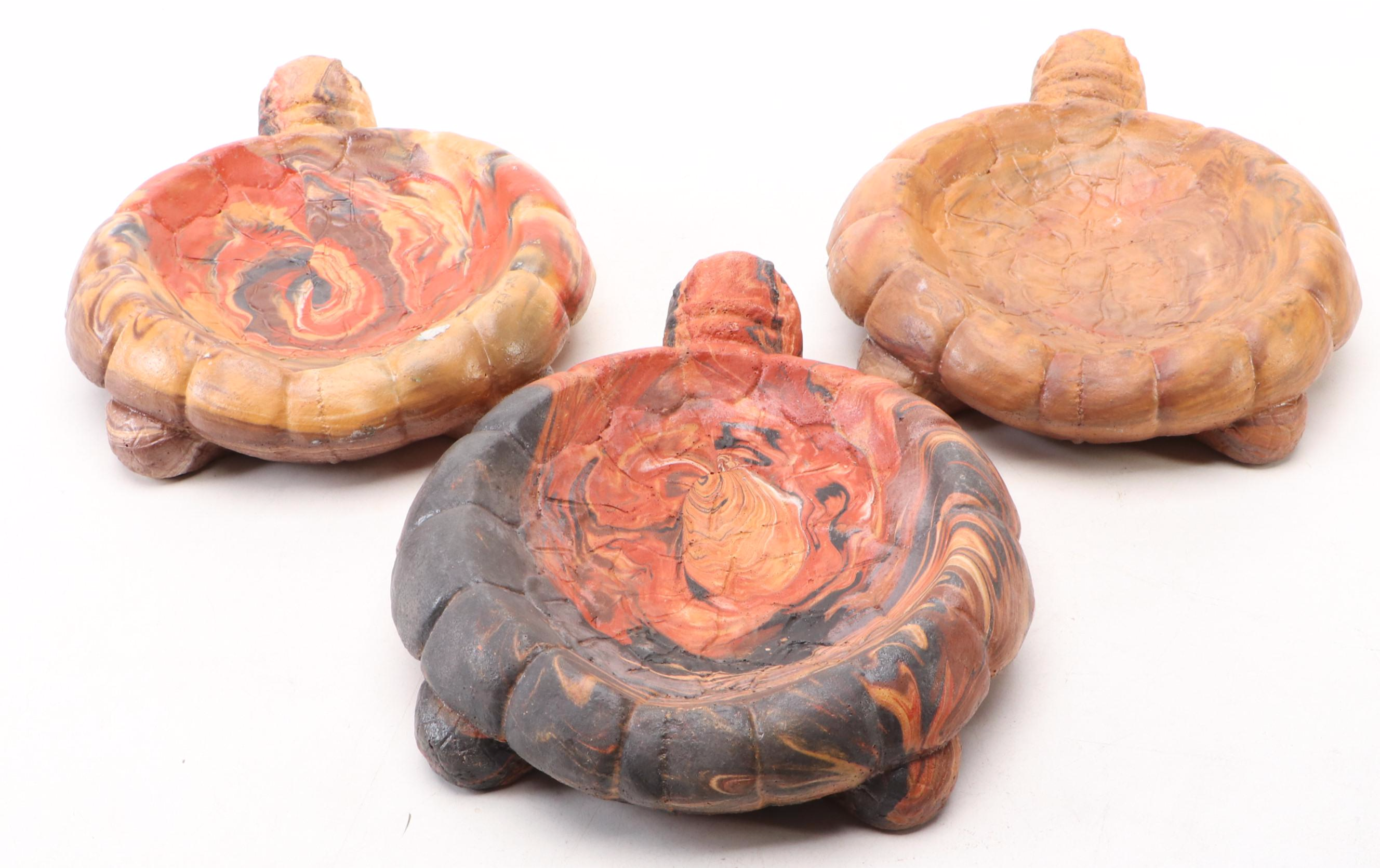 Kirk Bird Marbled Ceramic Tortoise Ashtrays