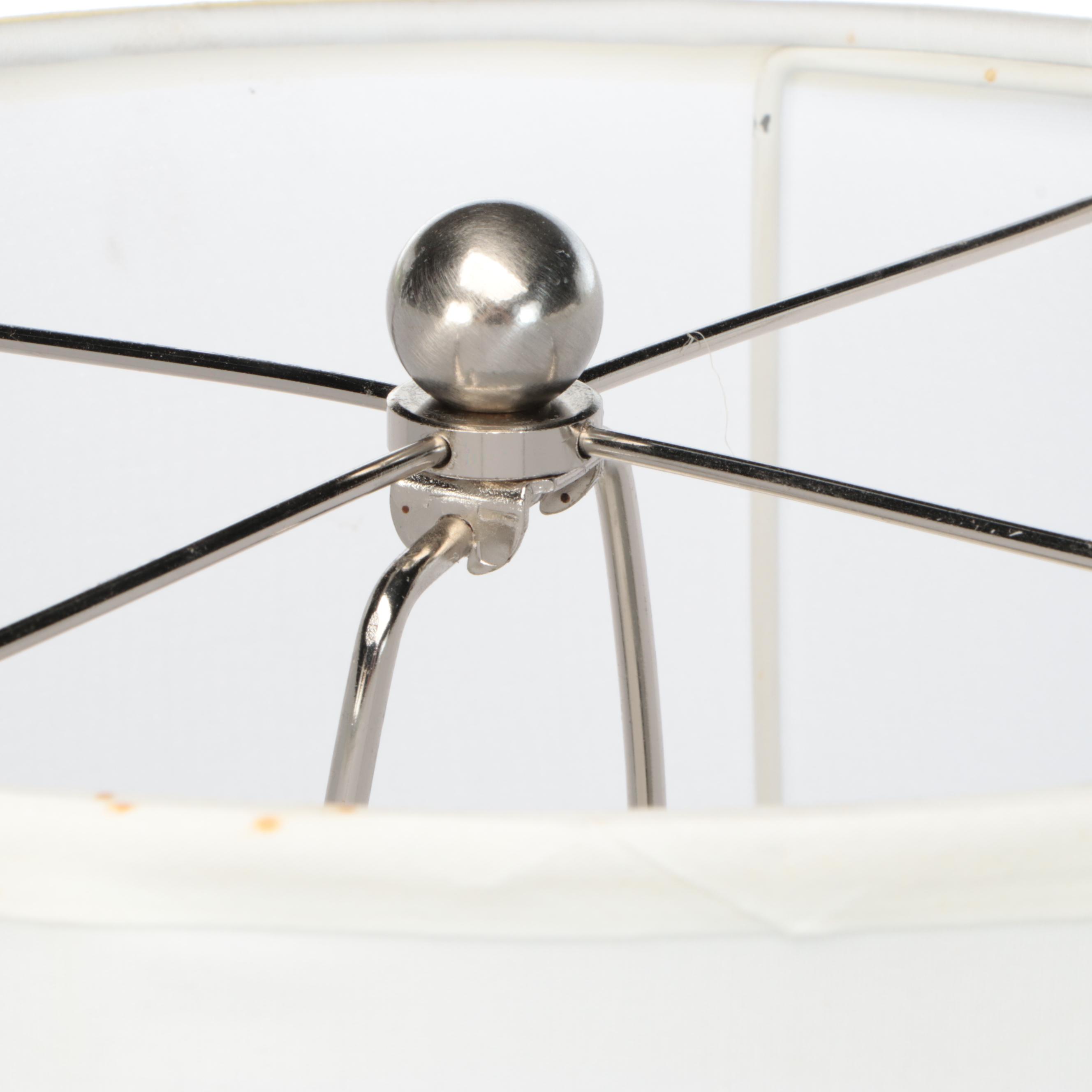 Brushed Nickel Floor Lamp Pair with Silk Shades