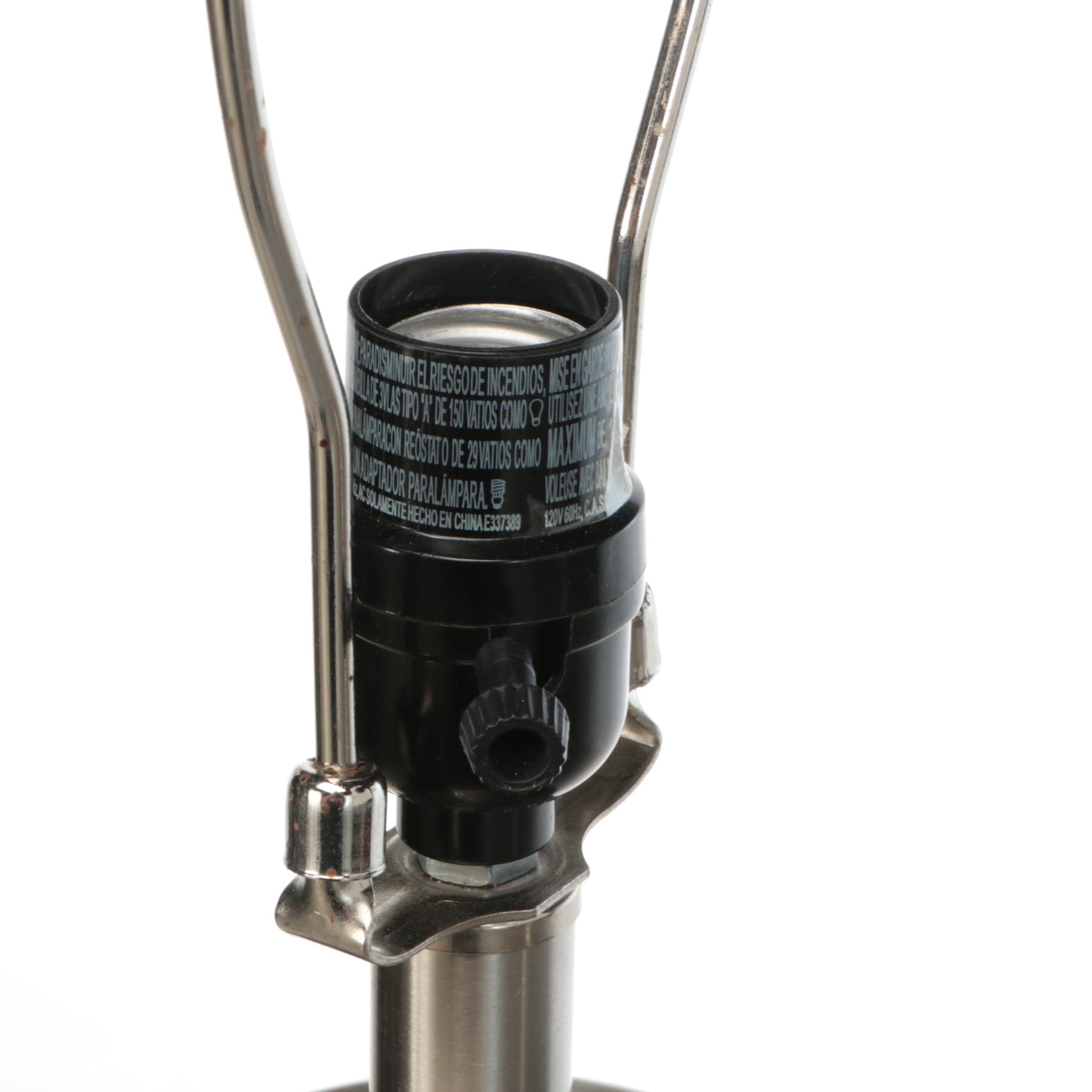 Brushed Nickel Floor Lamp Pair with Silk Shades