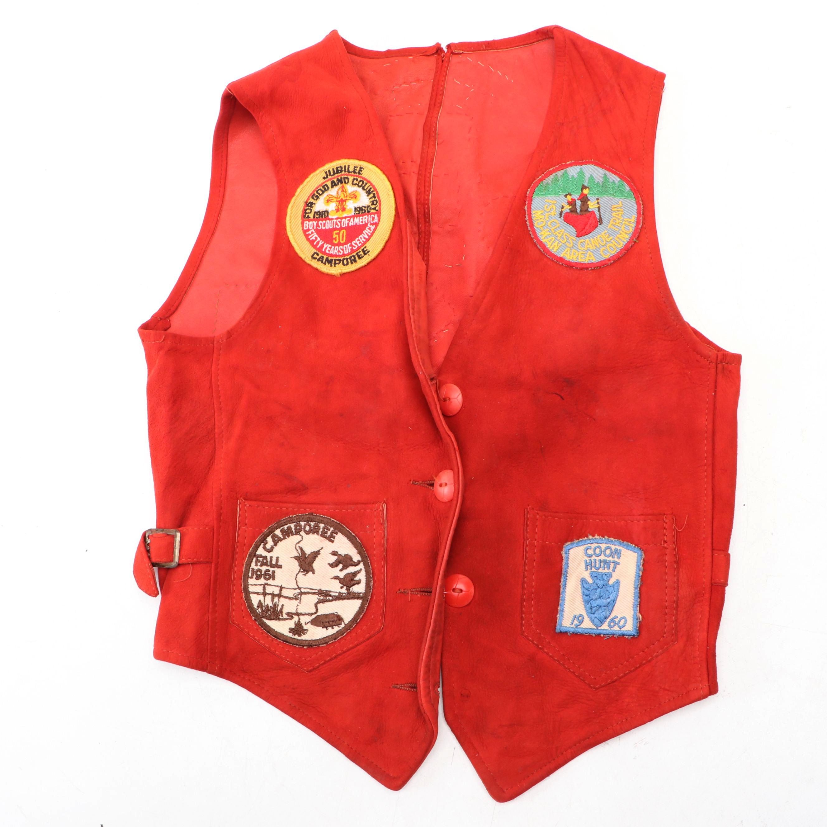 Boy Scouts of America Red Suede Vest with Patches, 1960s