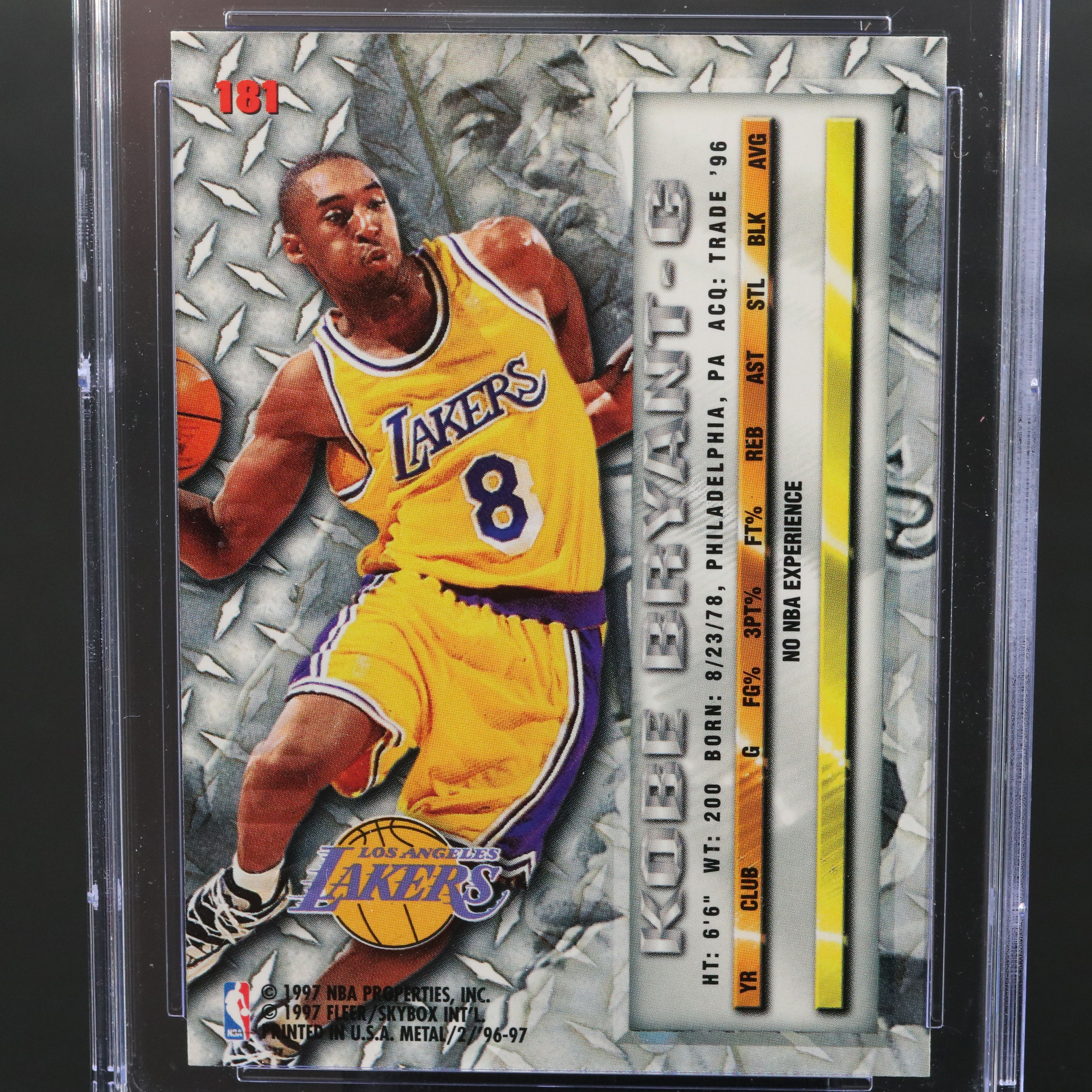 1996-97 Fleer Metal Kobe Bryant Los Angeles Lakers Rookie Card Graded CGC 9