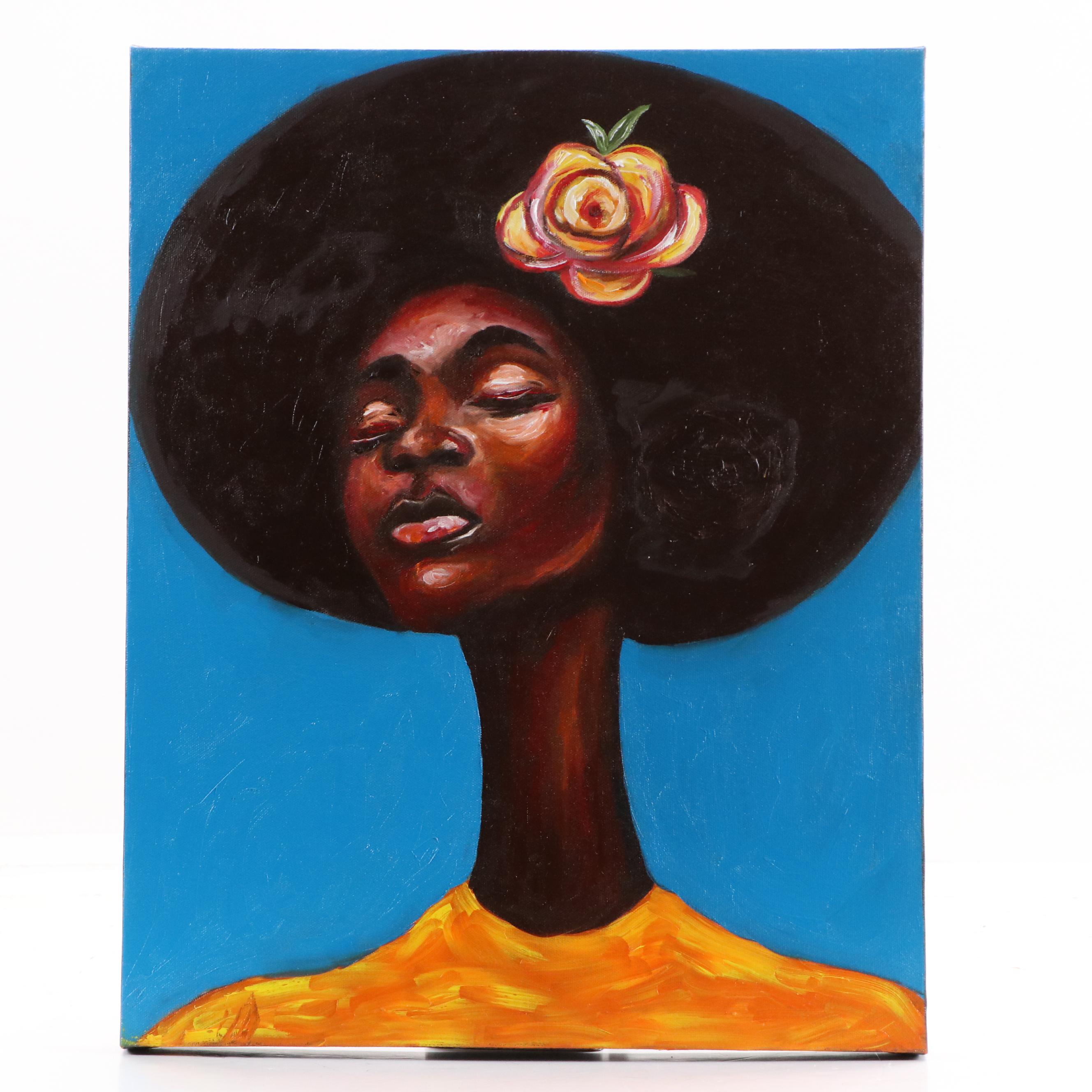 Oluwakemi Omowaire Portrait Oil Painting "Lady Rose," 21st Century
