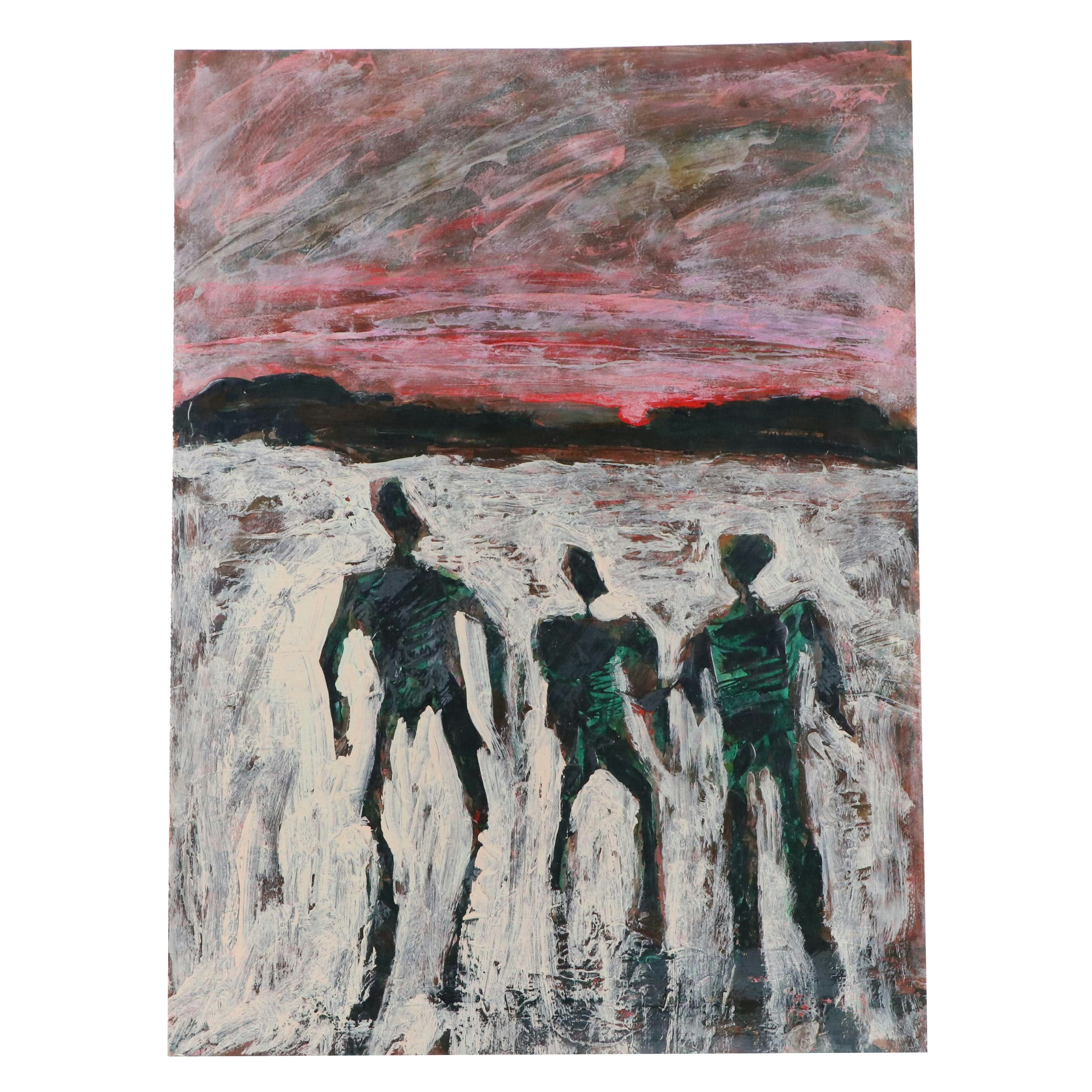 Harry Hilson Modern Figural Oil Painting "Three Wise Men," Late 20th Century