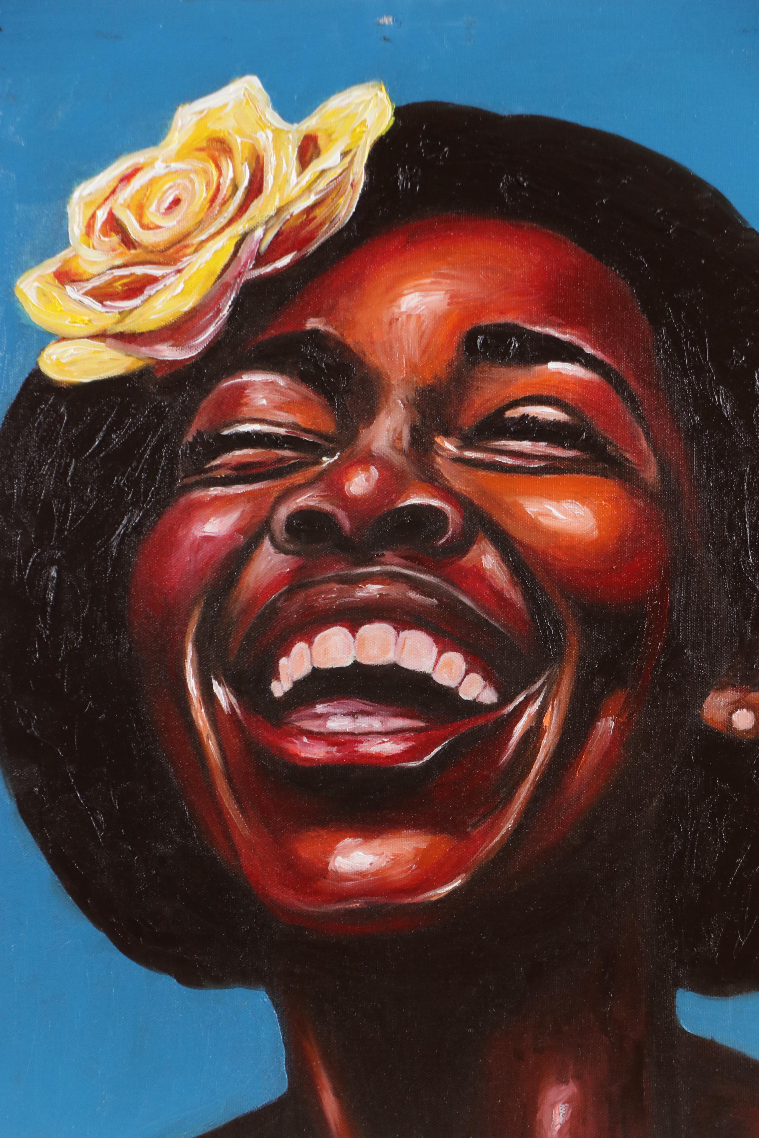 Oluwakemi Omowaire Portrait Oil Painting of Woman Laughing, 21st Century
