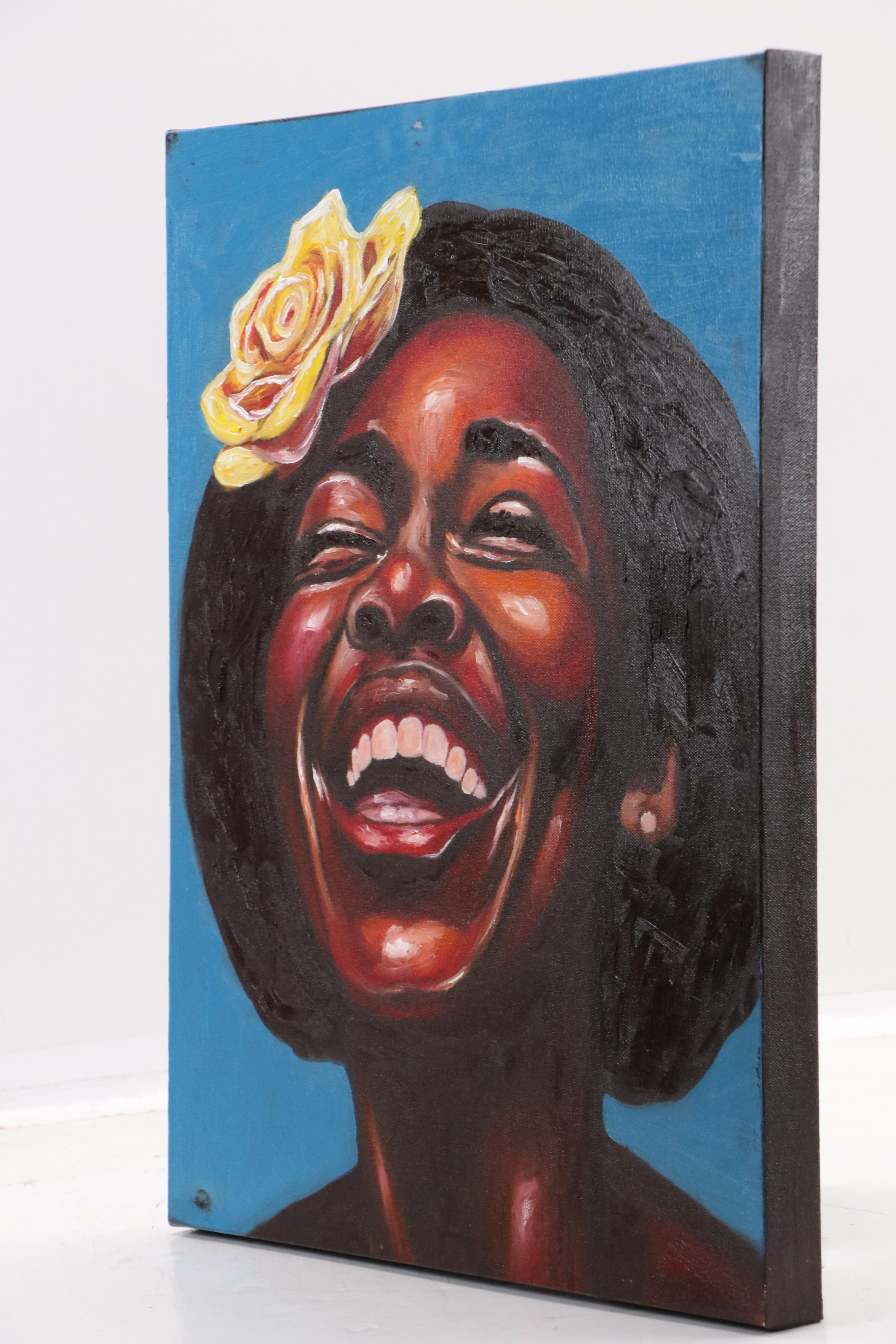 Oluwakemi Omowaire Portrait Oil Painting of Woman Laughing, 21st Century