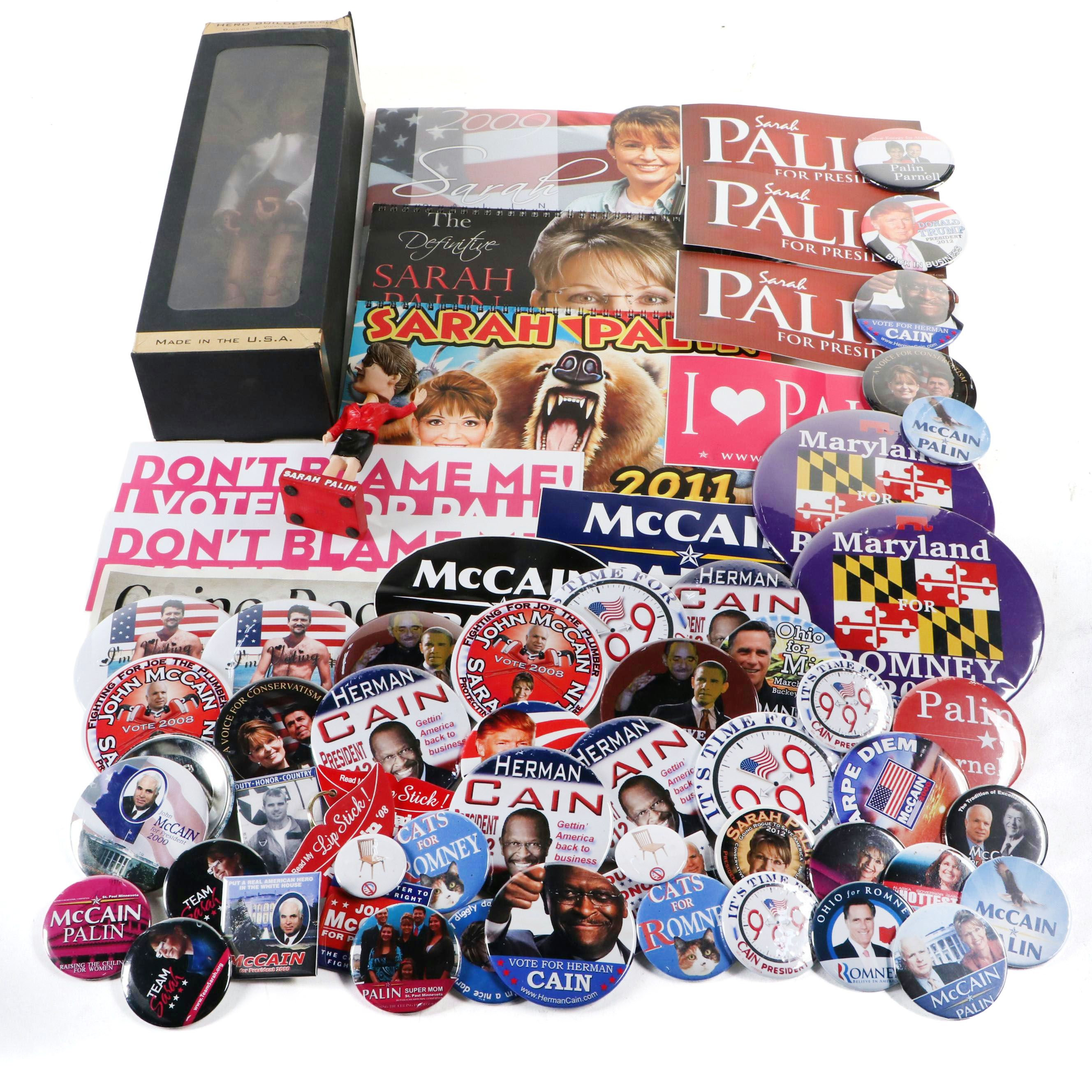 Mitt Romney, Sarah Palin with Other Political Pinbacks, Doll and More