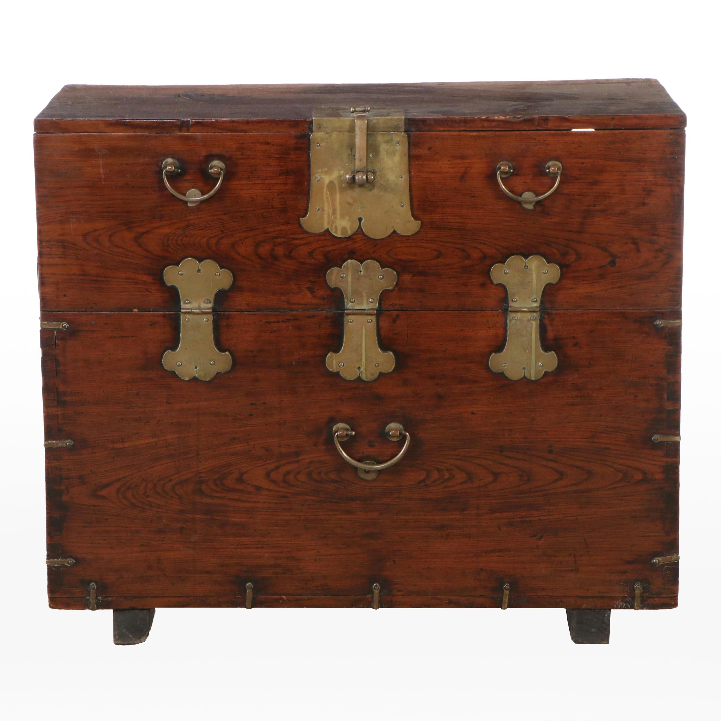 Korean Converted Wooden Chest with Brass Accents