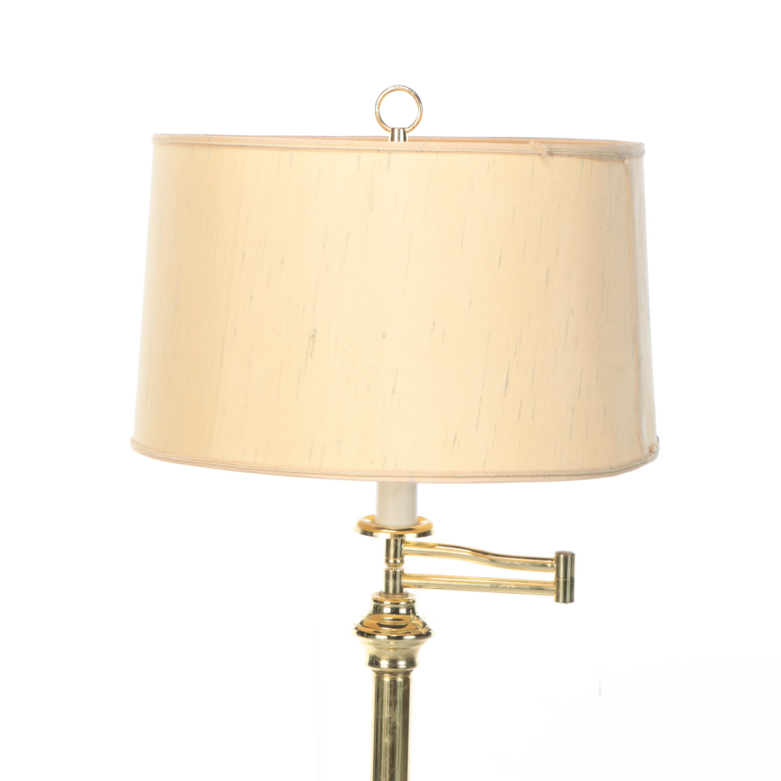 Lacquered Brass Swing Arm Floor Lamp with Drum Shade