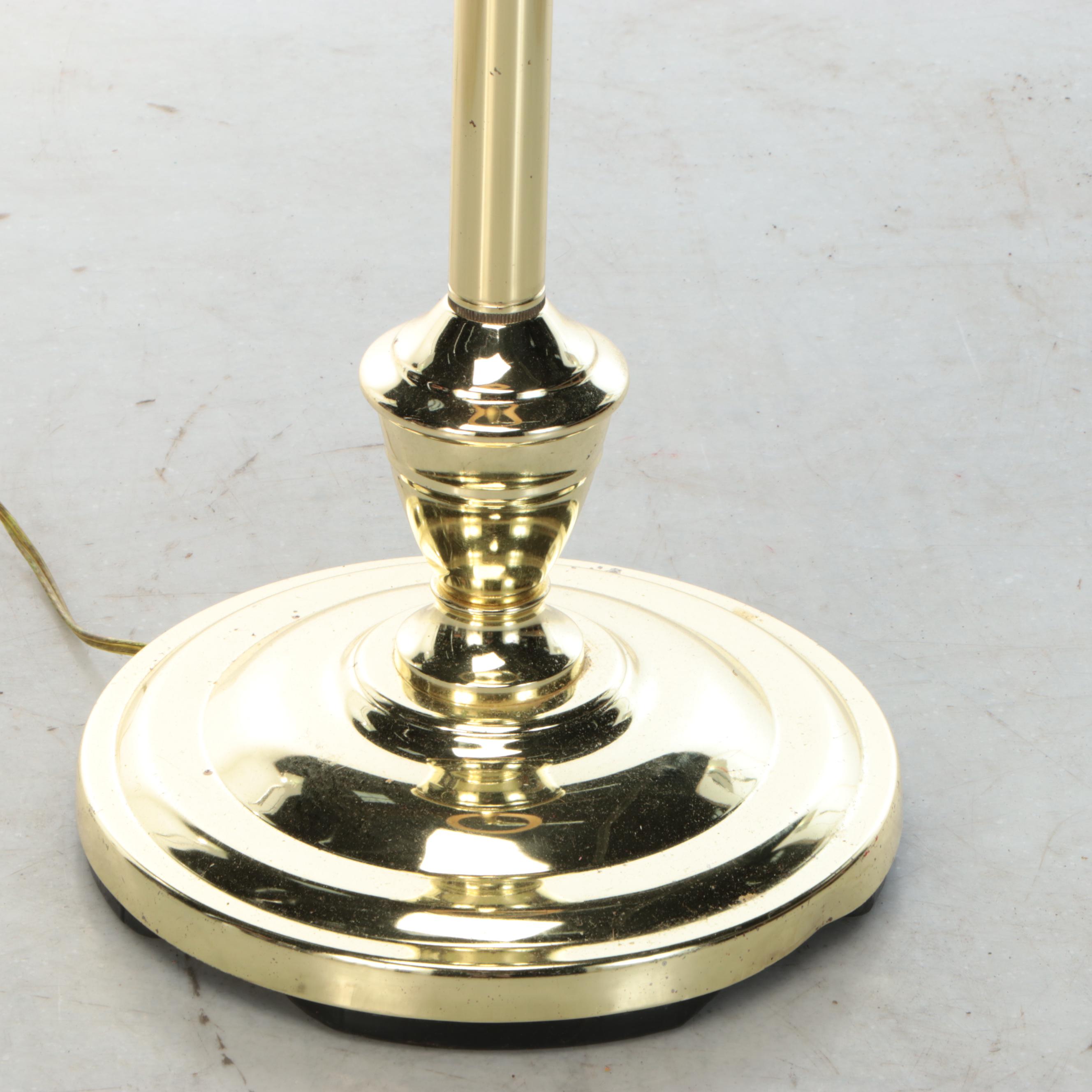 Lacquered Brass Swing Arm Floor Lamp with Drum Shade