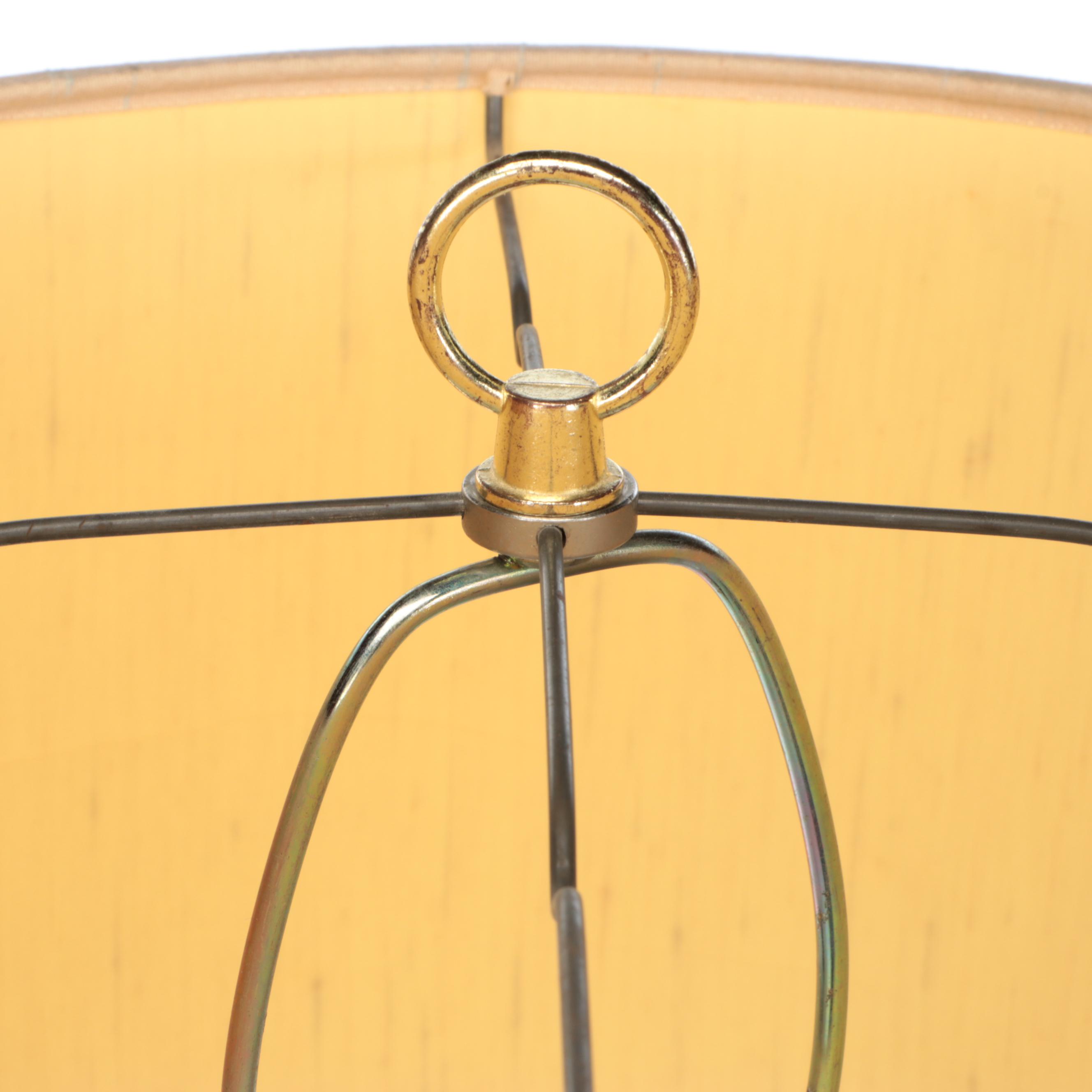 Lacquered Brass Swing Arm Floor Lamp with Drum Shade