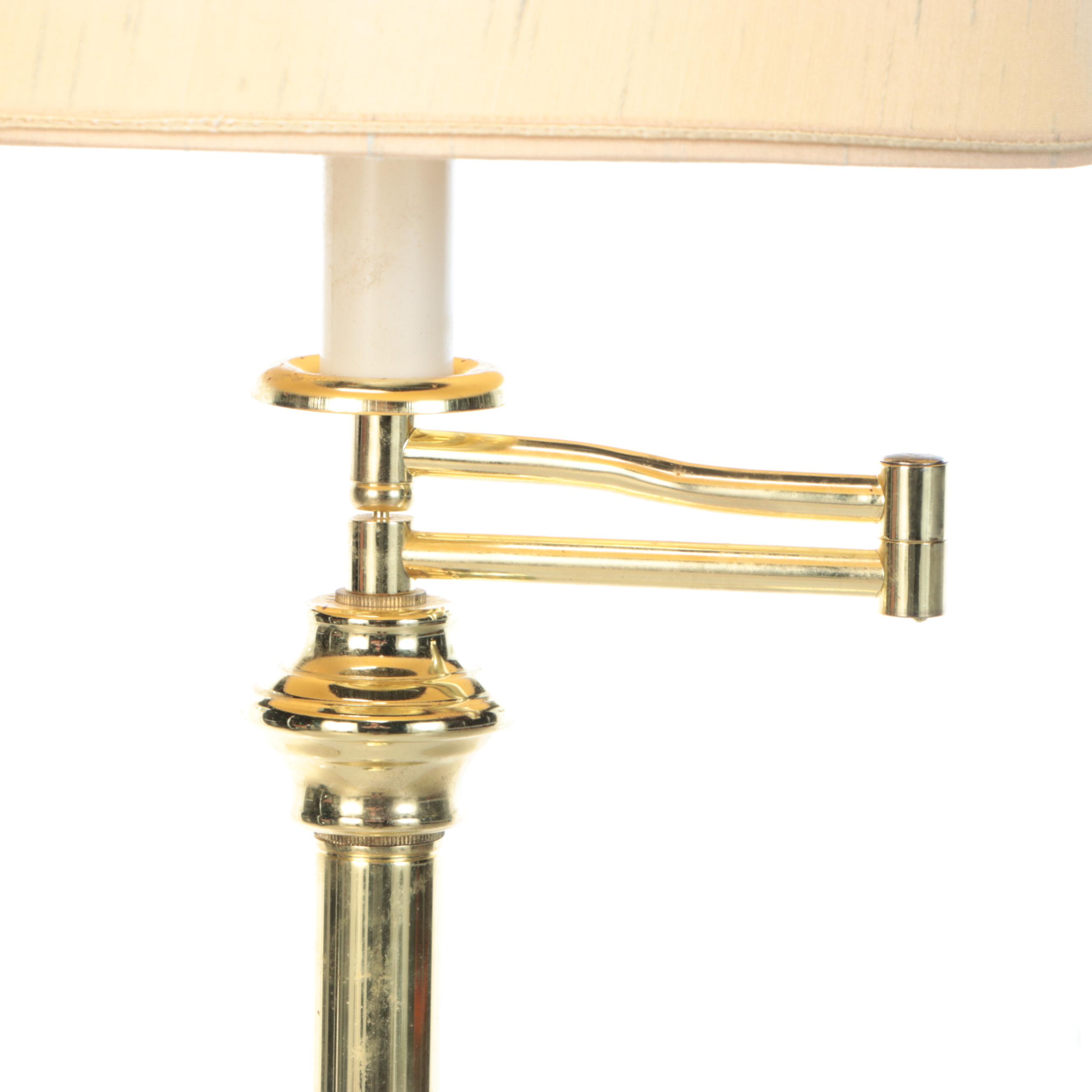 Lacquered Brass Swing Arm Floor Lamp with Drum Shade