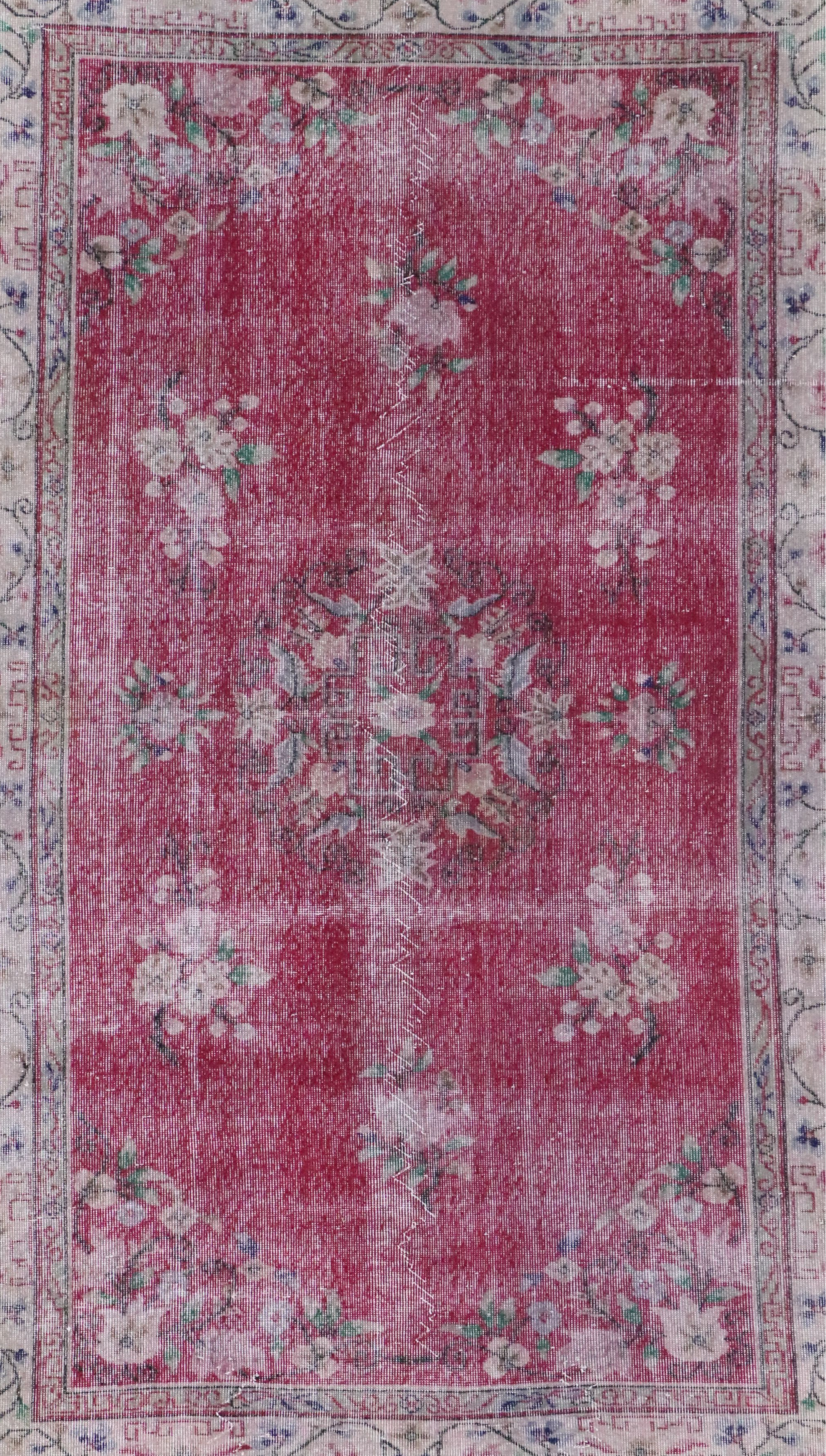 5'6 x 9'4 Hand-Knotted Distressed Turkish Oushak Area Rug