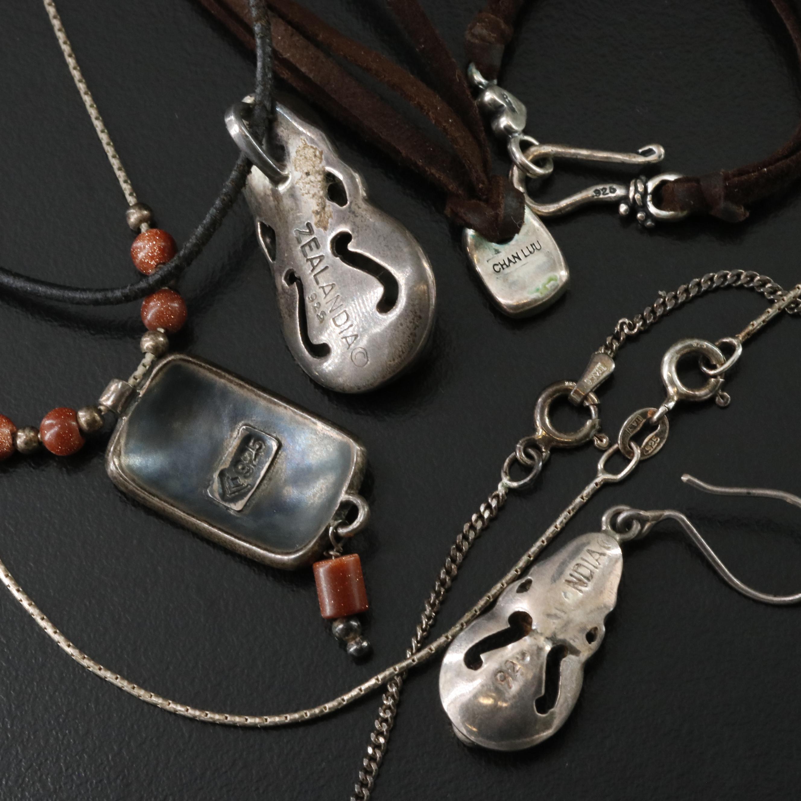 Sterling Lot of Necklaces and Earrings with Labradorite Garnets and Fossil Ivory
