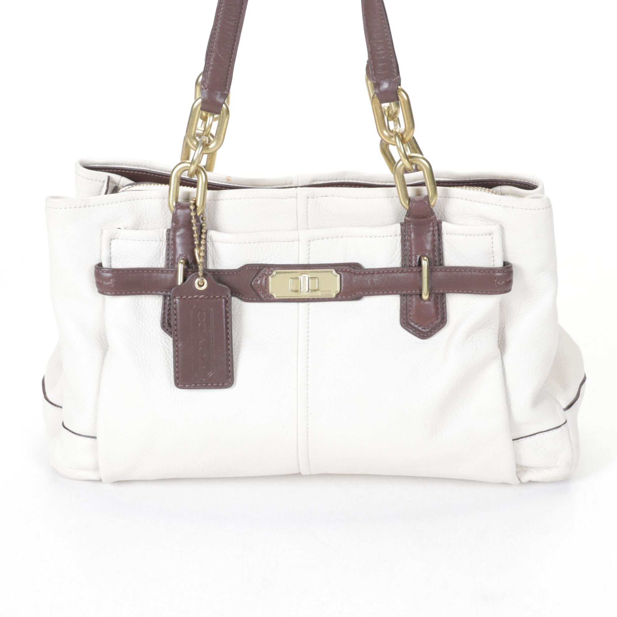 Coach Chelsea Jayden Carry-All Satchel in Pebbled Ivory and Brown Leather