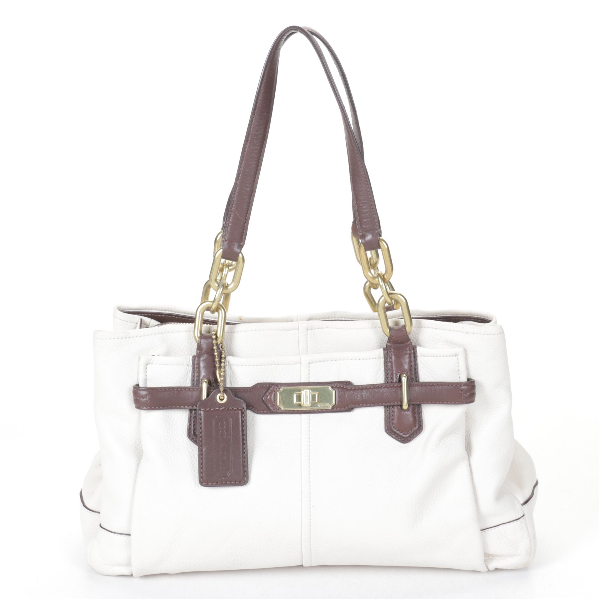Coach Chelsea Jayden Carry-All Satchel in Pebbled Ivory and Brown Leather