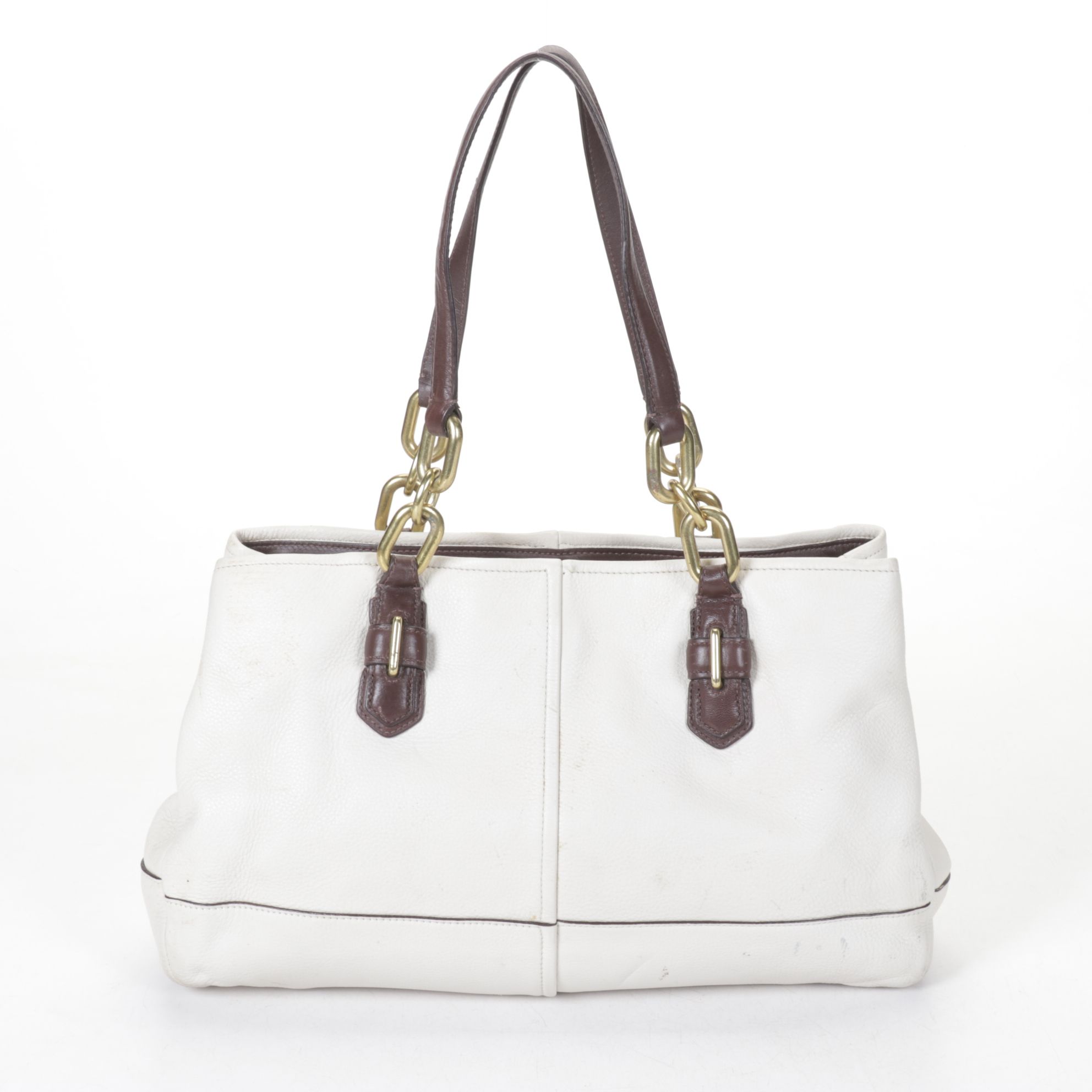 Coach Chelsea Jayden Carry-All Satchel in Pebbled Ivory and Brown Leather