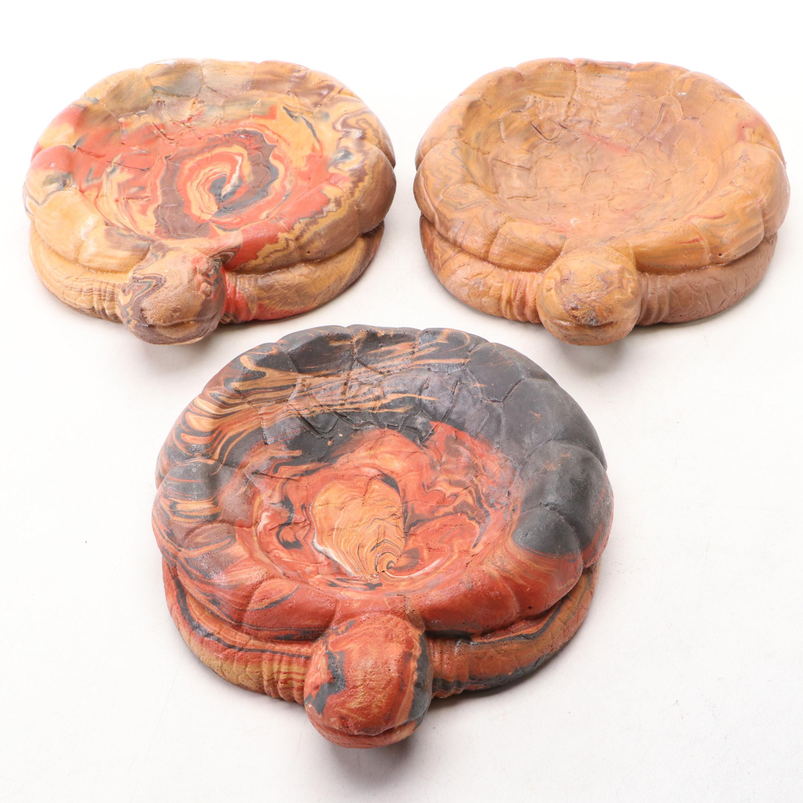 Kirk Bird Marbled Ceramic Tortoise Ashtrays