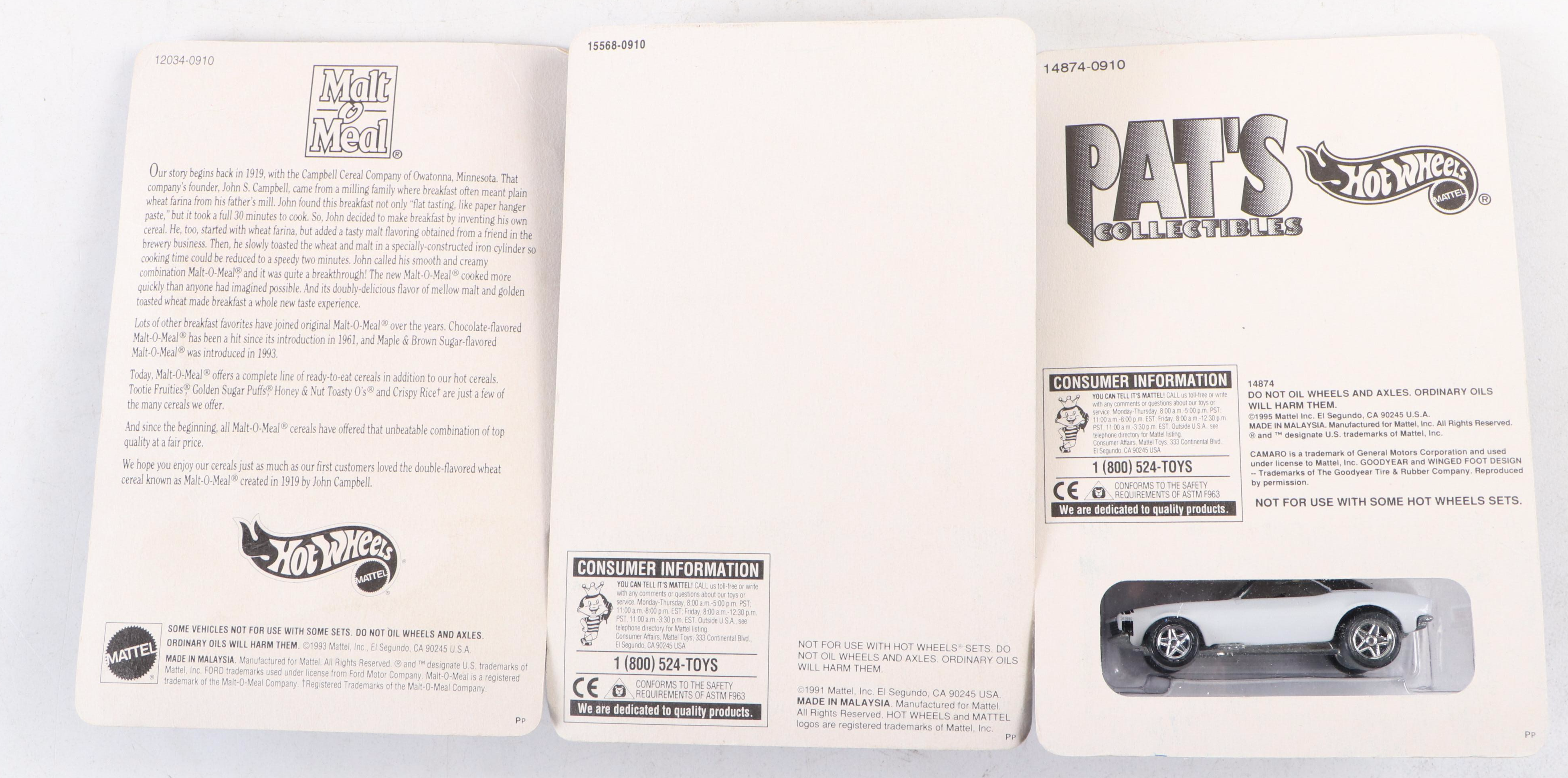 Hot Wheels "Old Number 5," "3-Window '34" and More Blue Back Toy Cars, 1990s