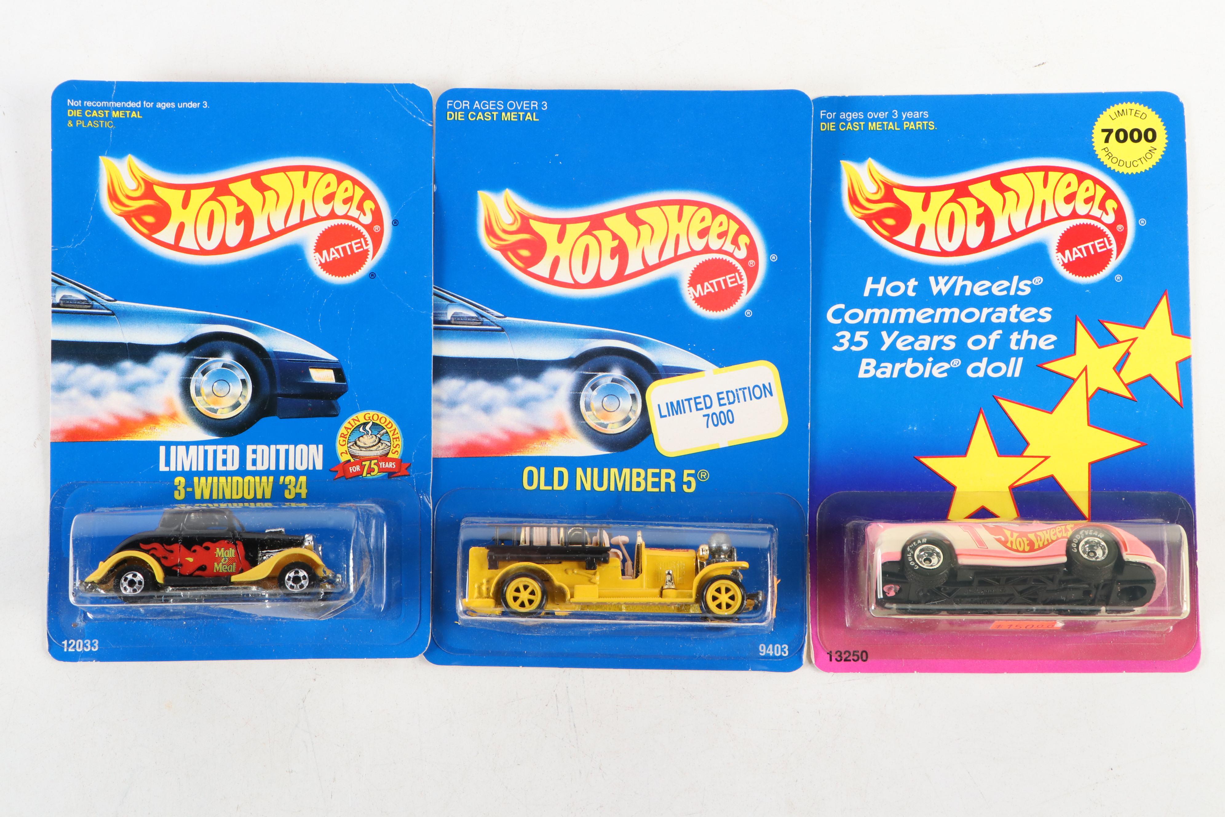 Hot Wheels "Old Number 5," "3-Window '34" and More Blue Back Toy Cars, 1990s