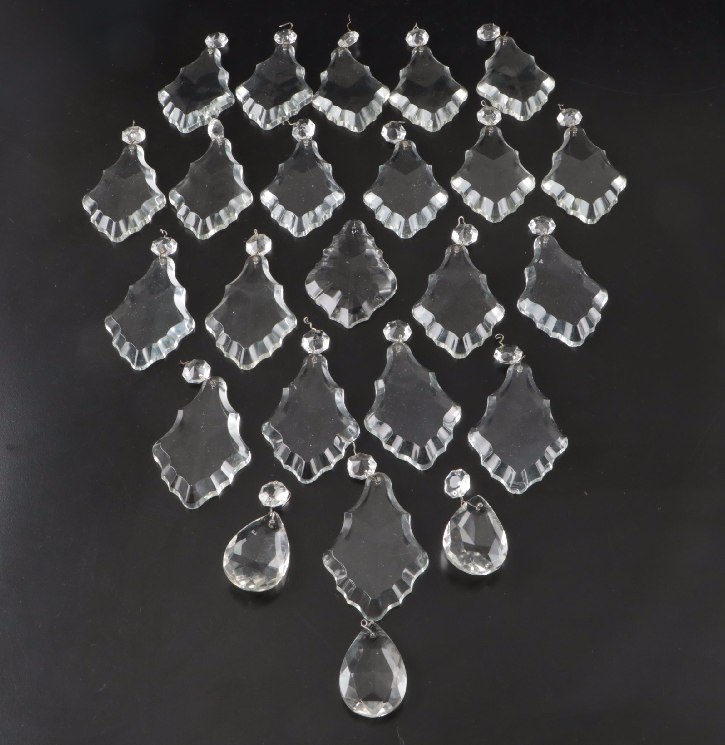 Cut Glass Chandelier Prisms with Ornate Cabinet Knobs