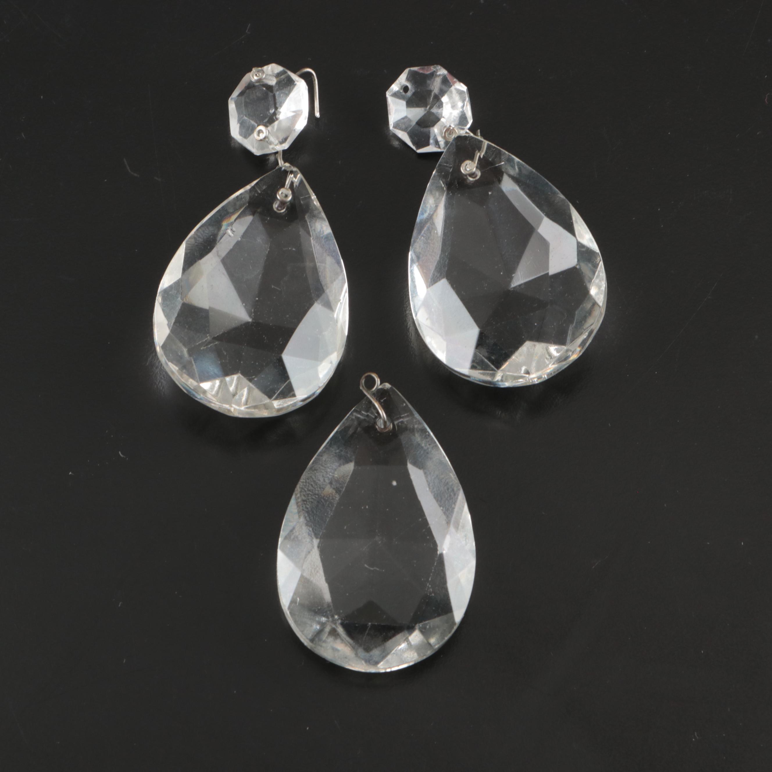 Cut Glass Chandelier Prisms with Ornate Cabinet Knobs