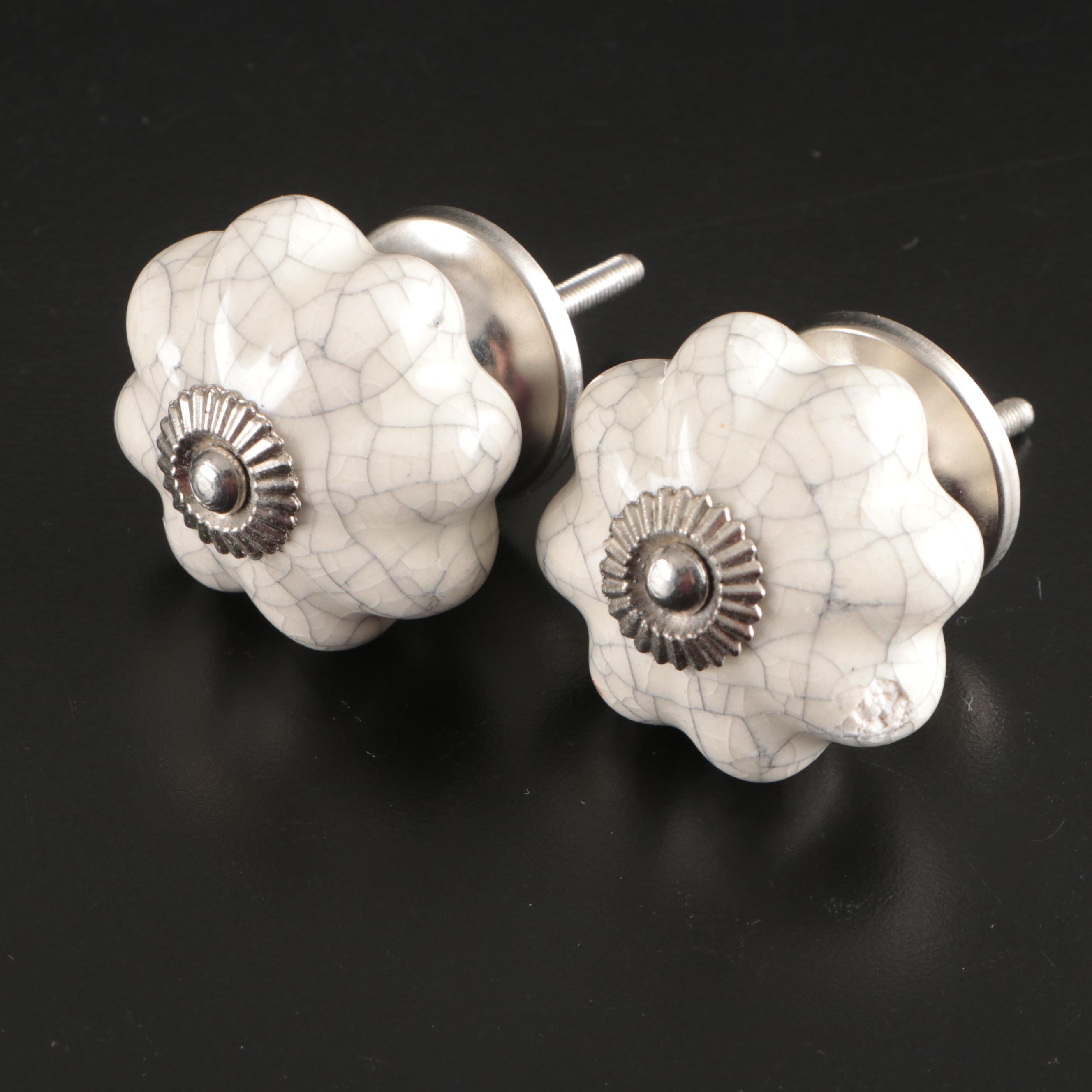 Cut Glass Chandelier Prisms with Ornate Cabinet Knobs