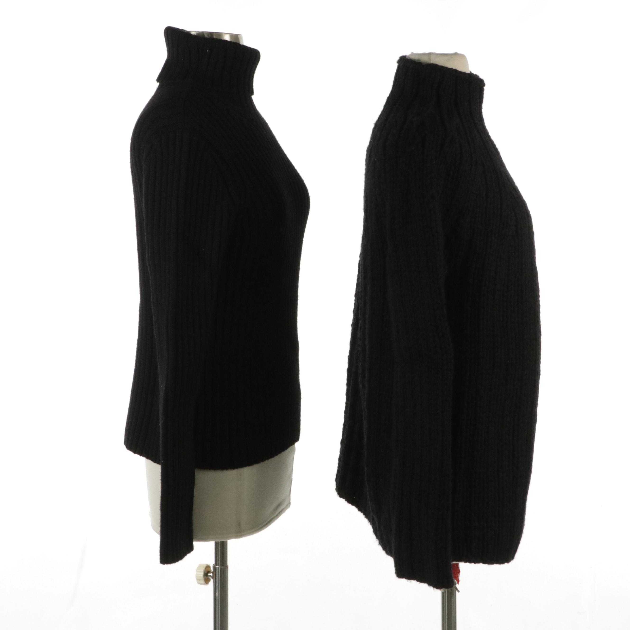 Donna Karan Chunky Knit Wool Mock Neck Sweater and Rib Knit Turtleneck