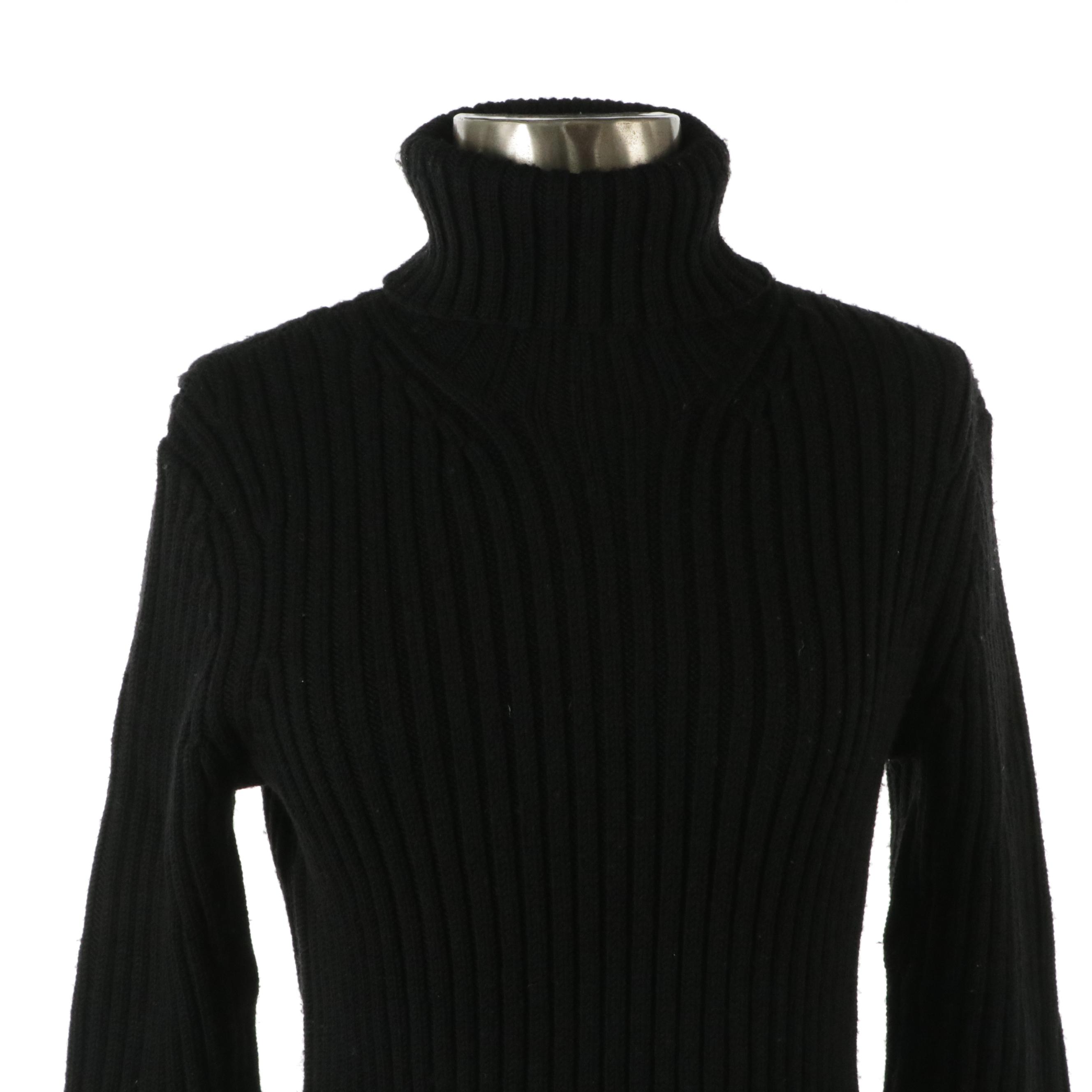 Donna Karan Chunky Knit Wool Mock Neck Sweater and Rib Knit Turtleneck