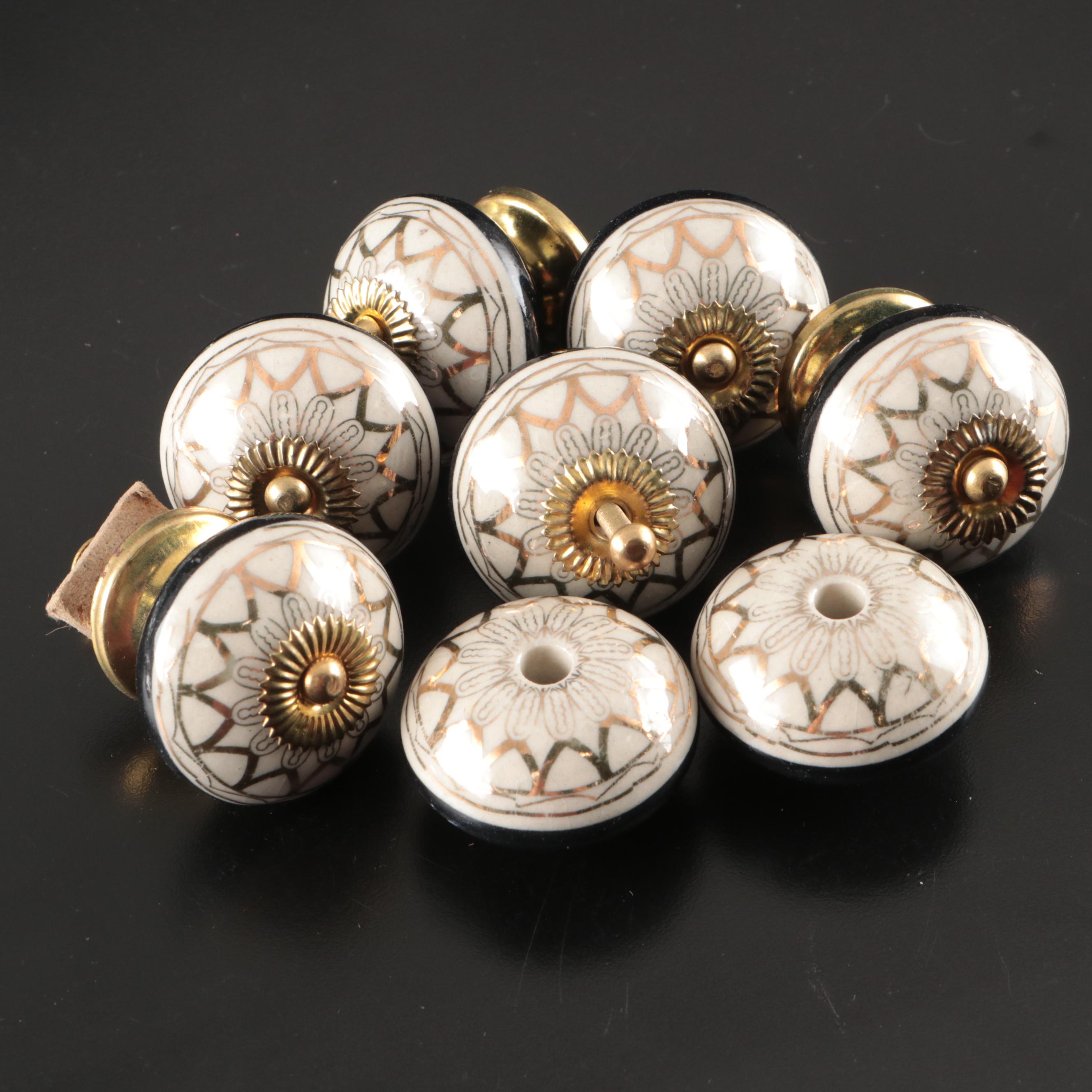 Cut Glass Chandelier Prisms with Ornate Cabinet Knobs