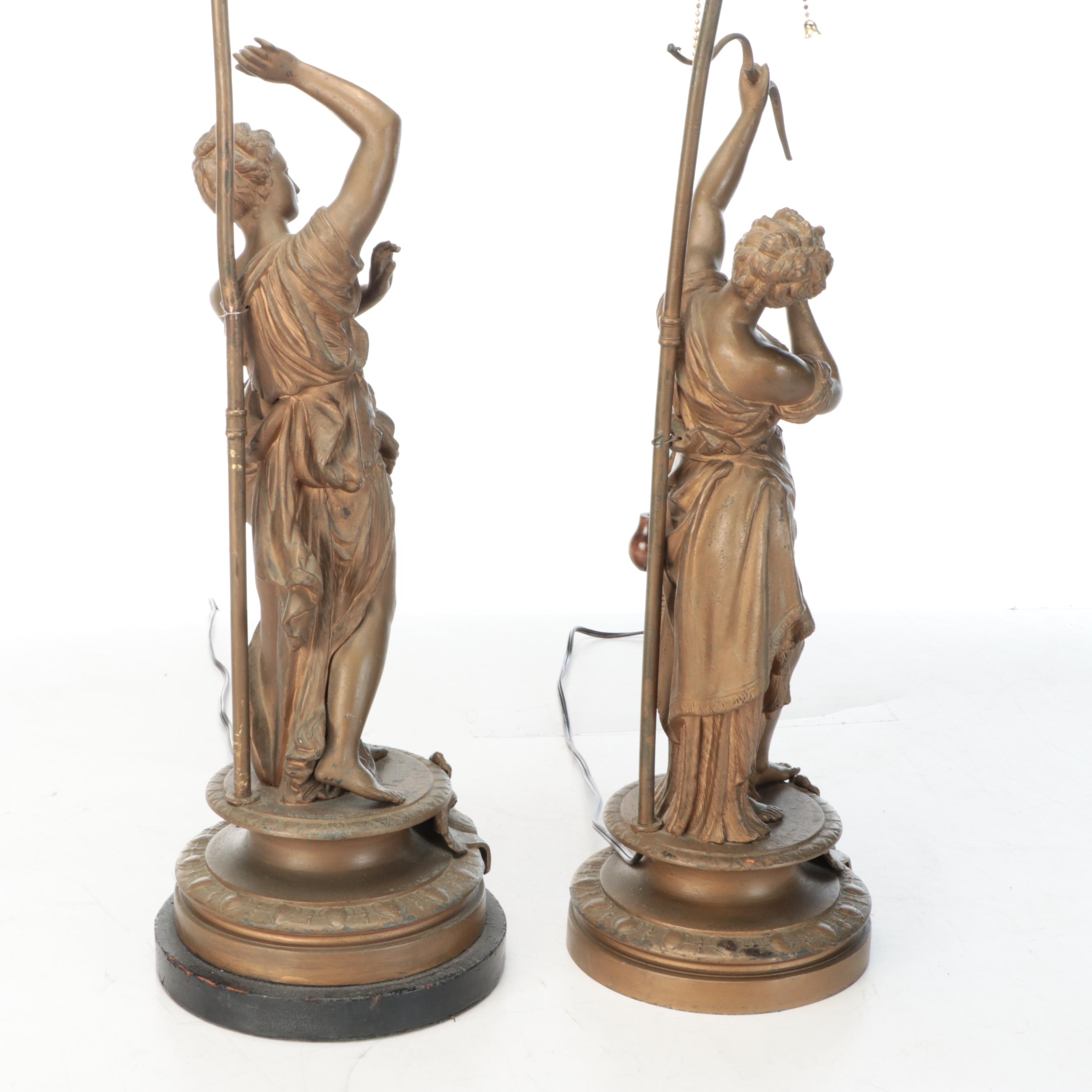 Greco-Roman Women Statuette Baluster Table Lamps