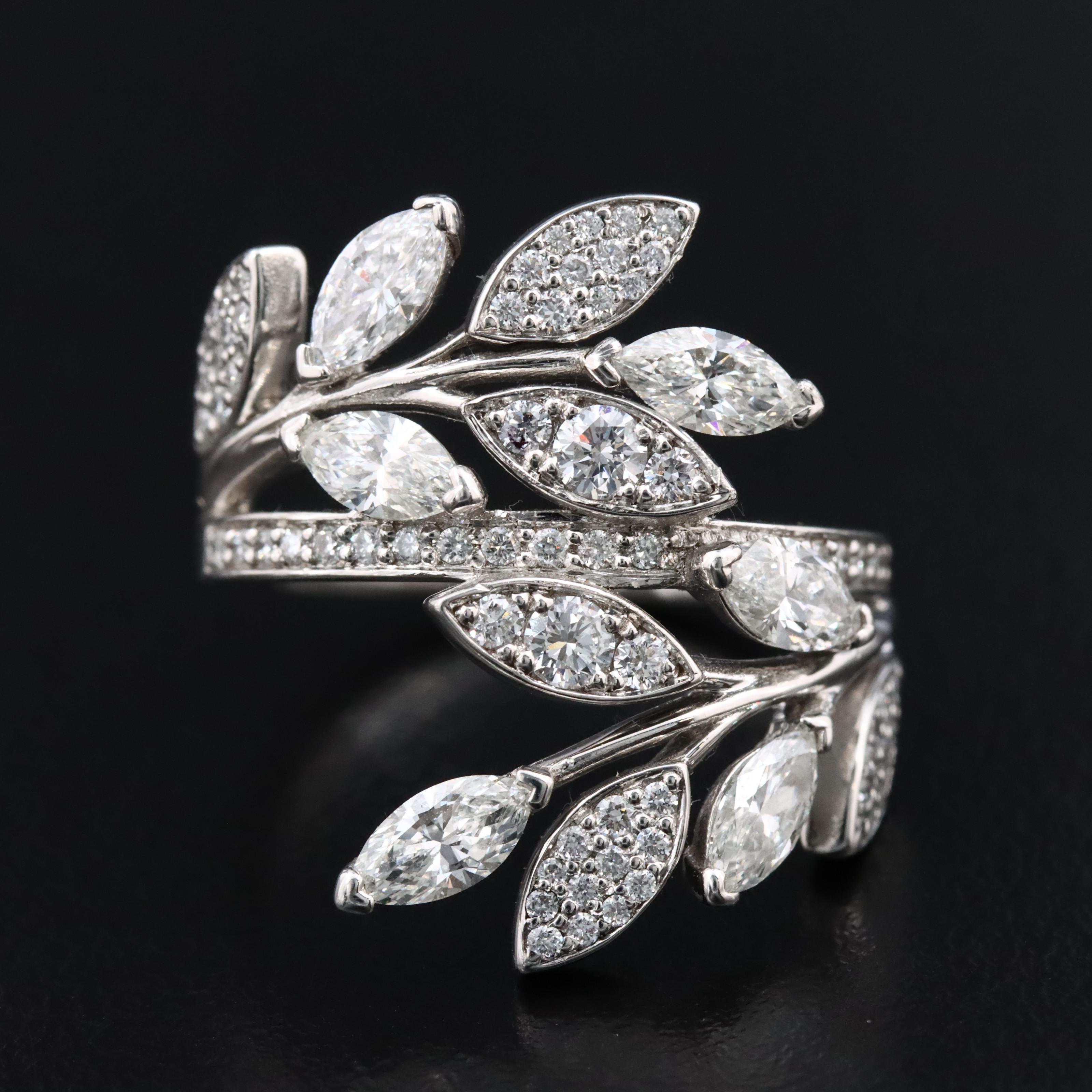 Tiffany & Co. Victoria Platinum 1.44 CTW Diamond Foliate Bypass Ring
