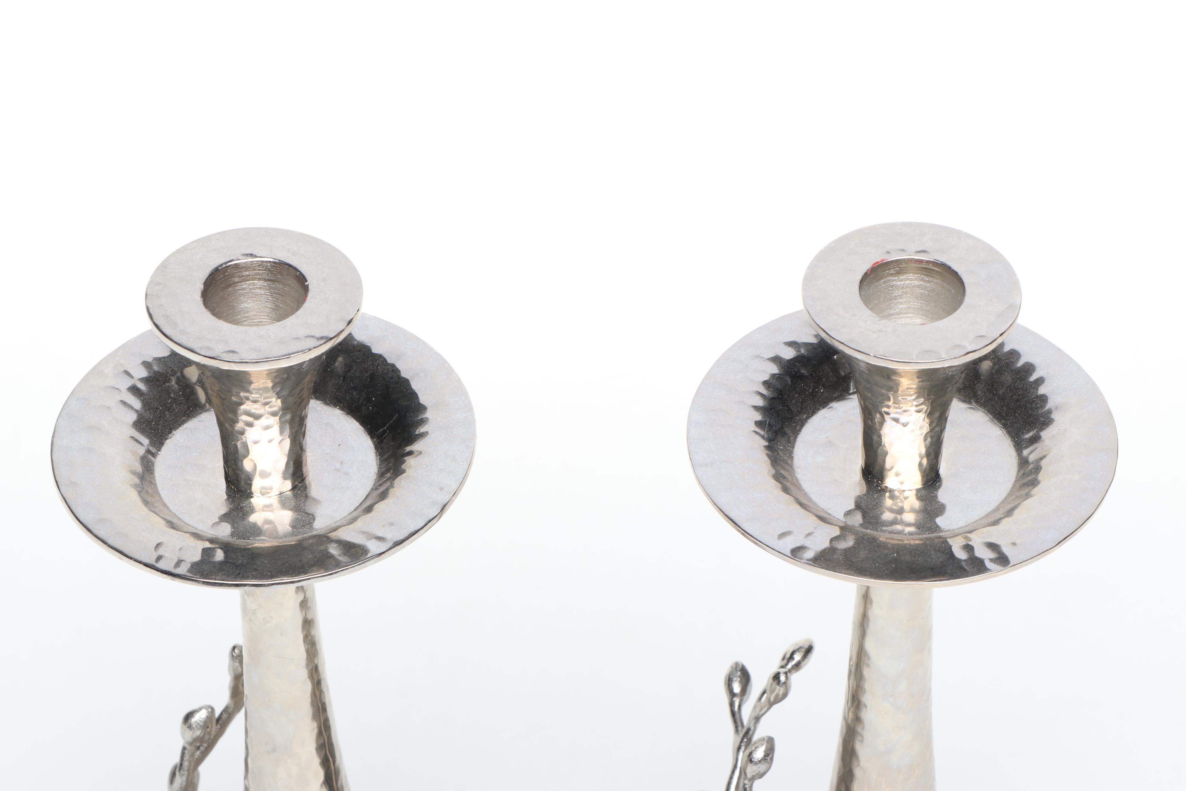 Pair of Michael Aram White Orchid Metal Candlesticks