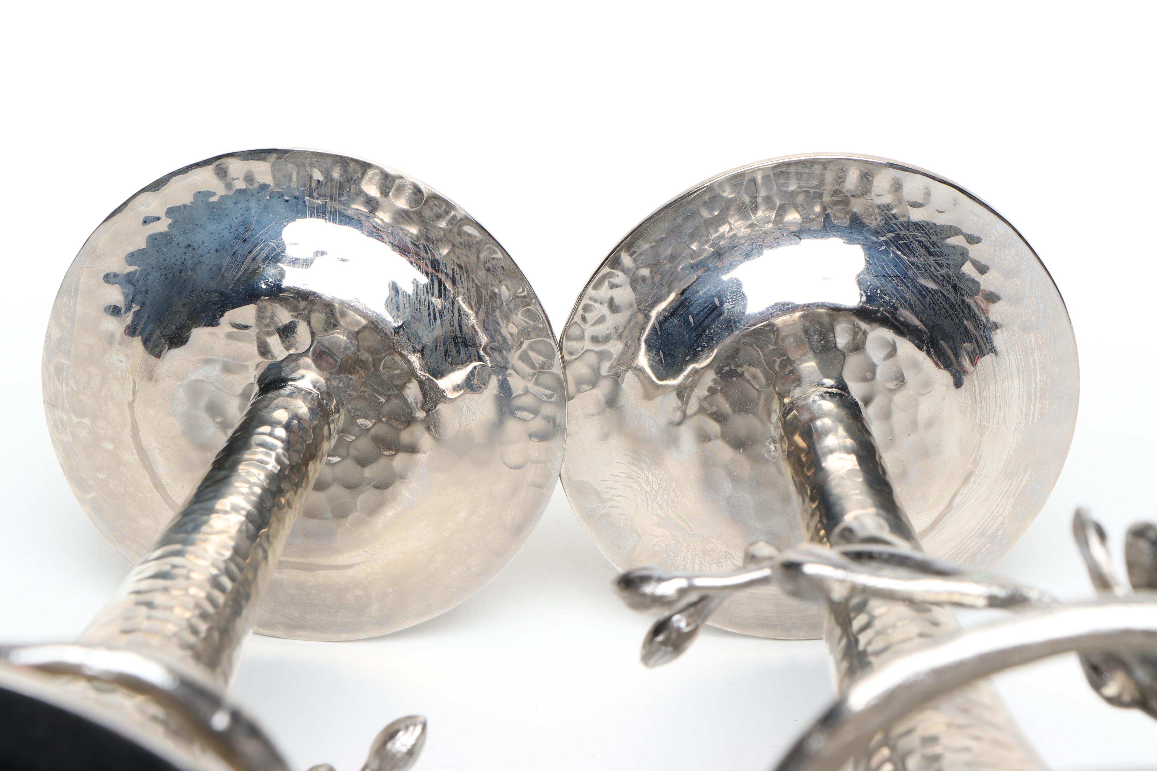 Pair of Michael Aram White Orchid Metal Candlesticks