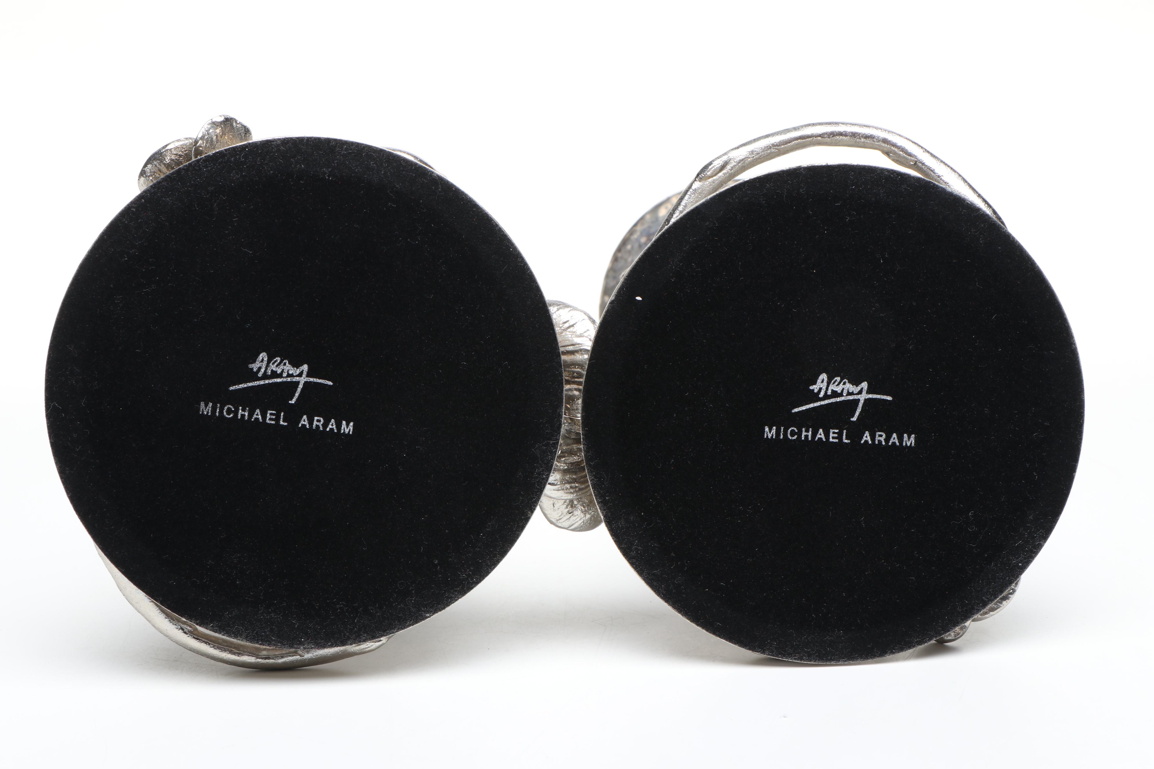 Pair of Michael Aram White Orchid Metal Candlesticks