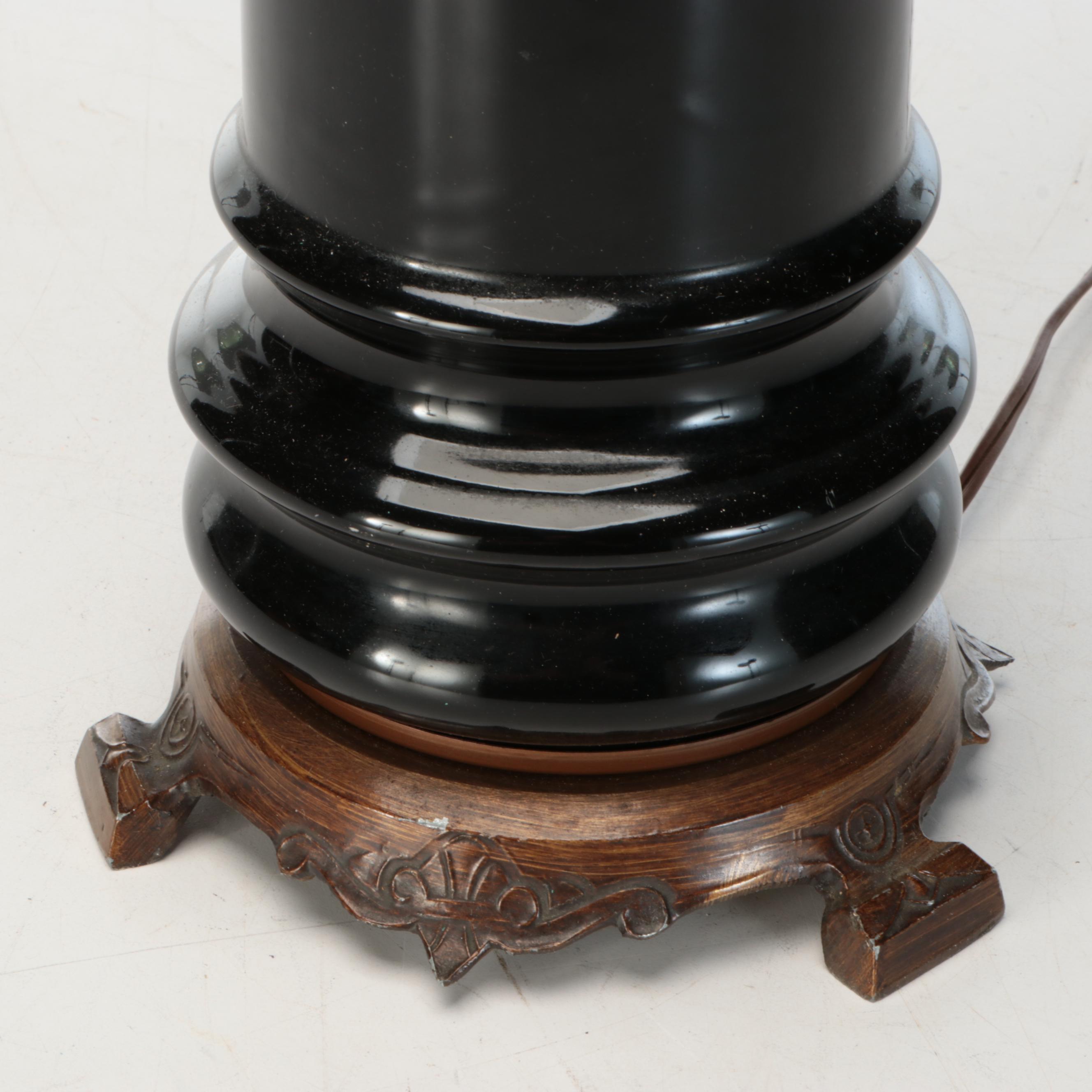 French Black Porcelain Oil Lamp Style Table Lamp