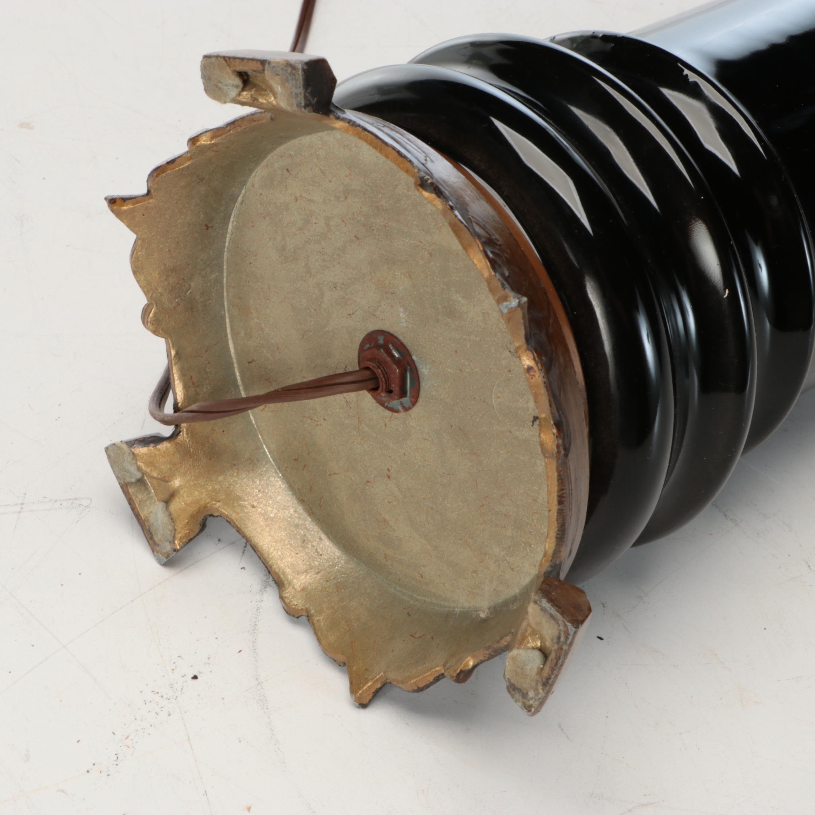 French Black Porcelain Oil Lamp Style Table Lamp