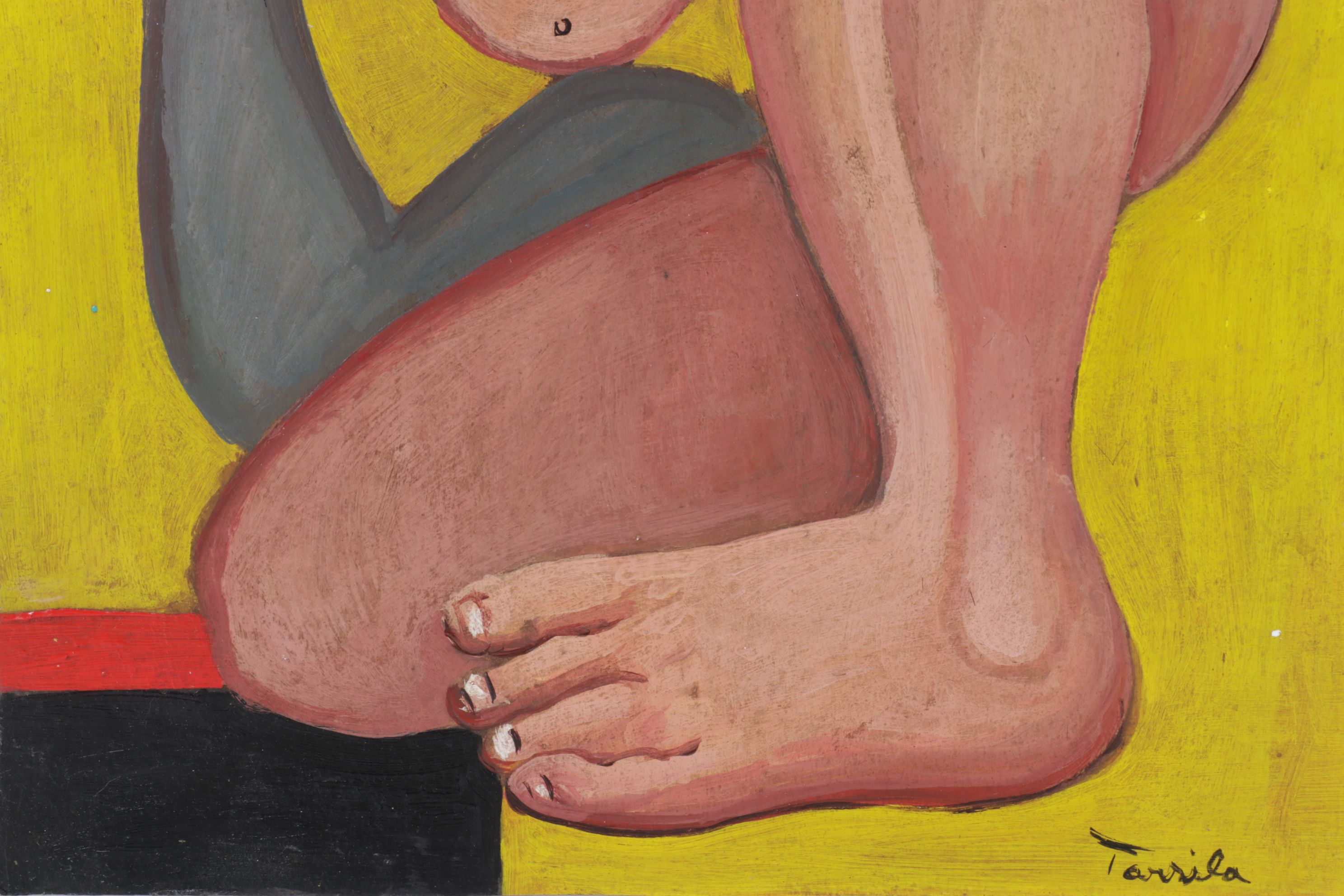 Oil Painting of Abstract Portrait of Female Figure in Style of Tarsila do Amaral