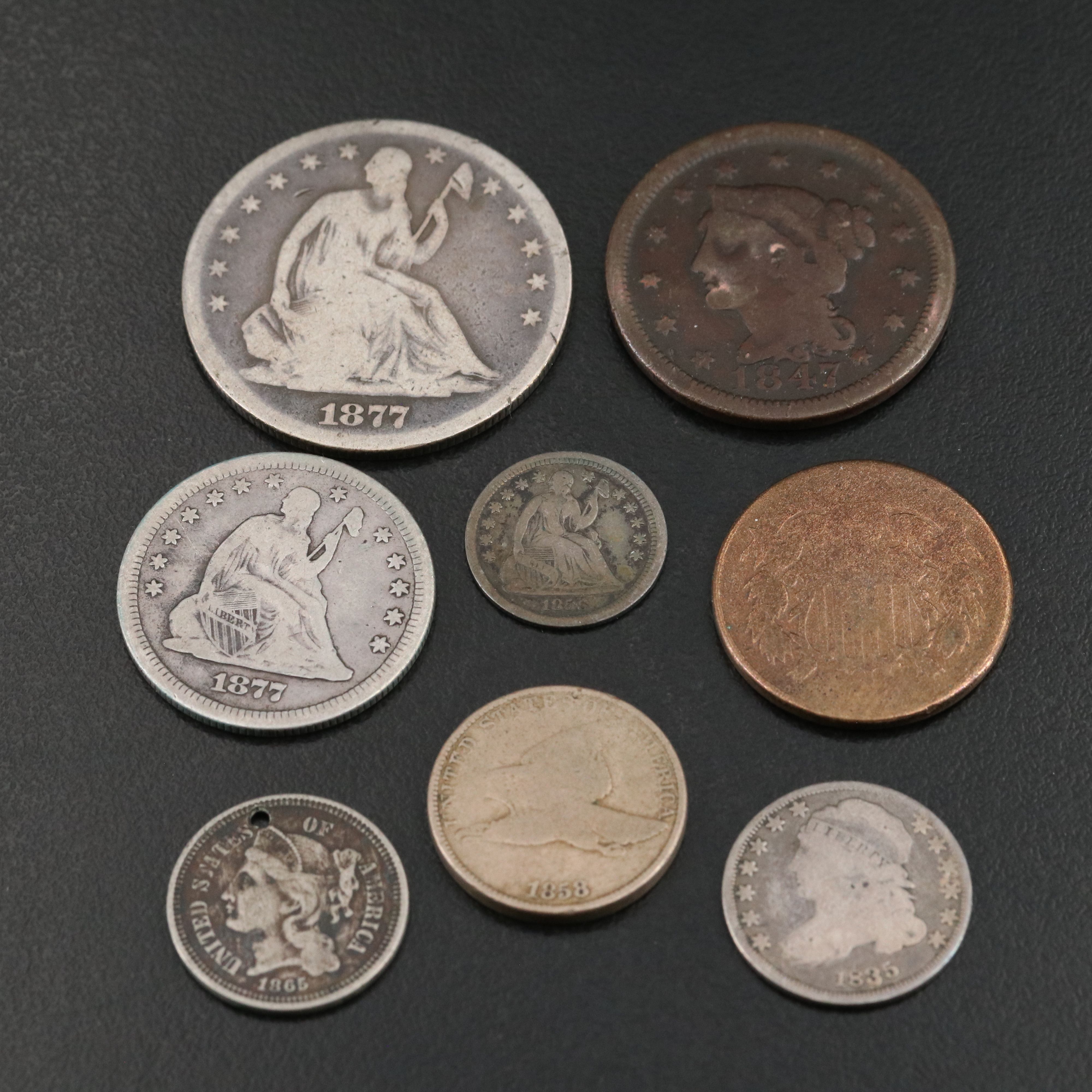 Collection of Eight Different U.S. Copper, Nickel and Silver Type Coins