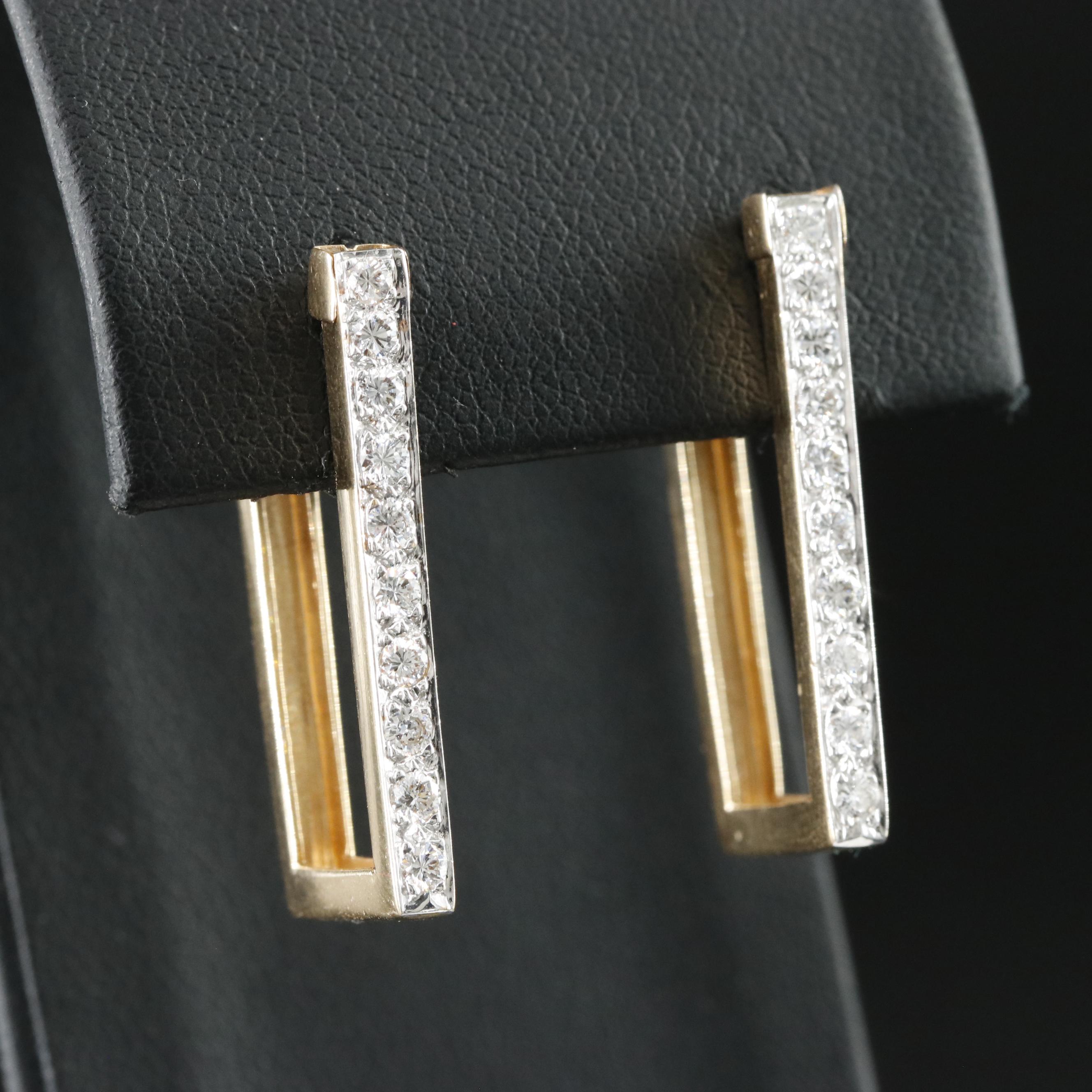 14K 0.75 CTW Diamond Rectangular Hoop Earrings