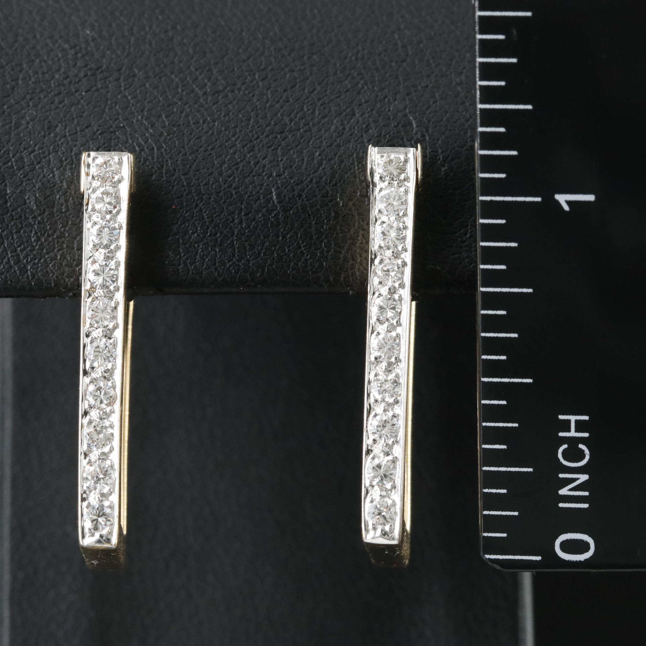 14K 0.75 CTW Diamond Rectangular Hoop Earrings
